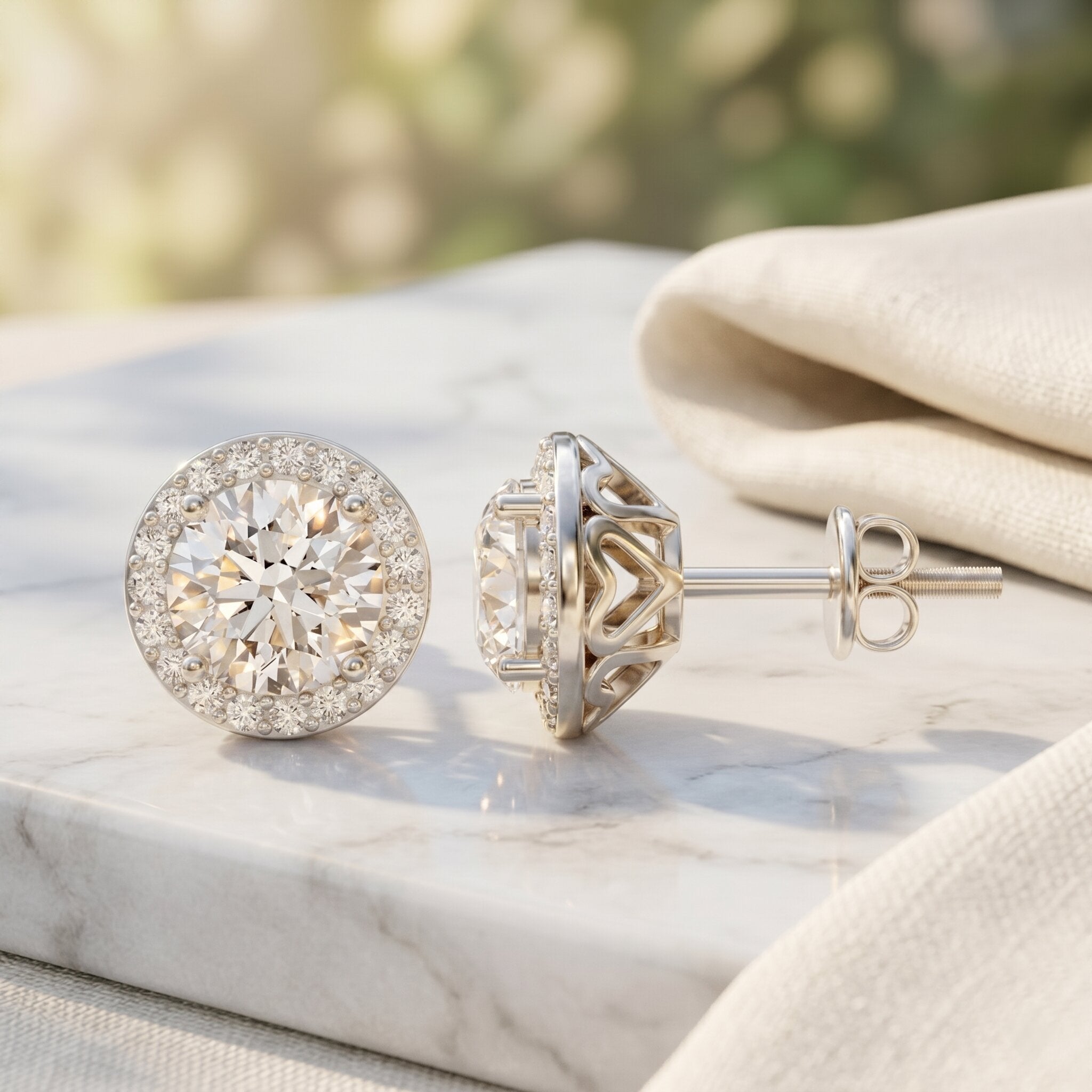 IGI Certified Round Lab Grown Diamond Bridal Stud Earrings Lab - ( E-VS1 ) - Rosec Jewels