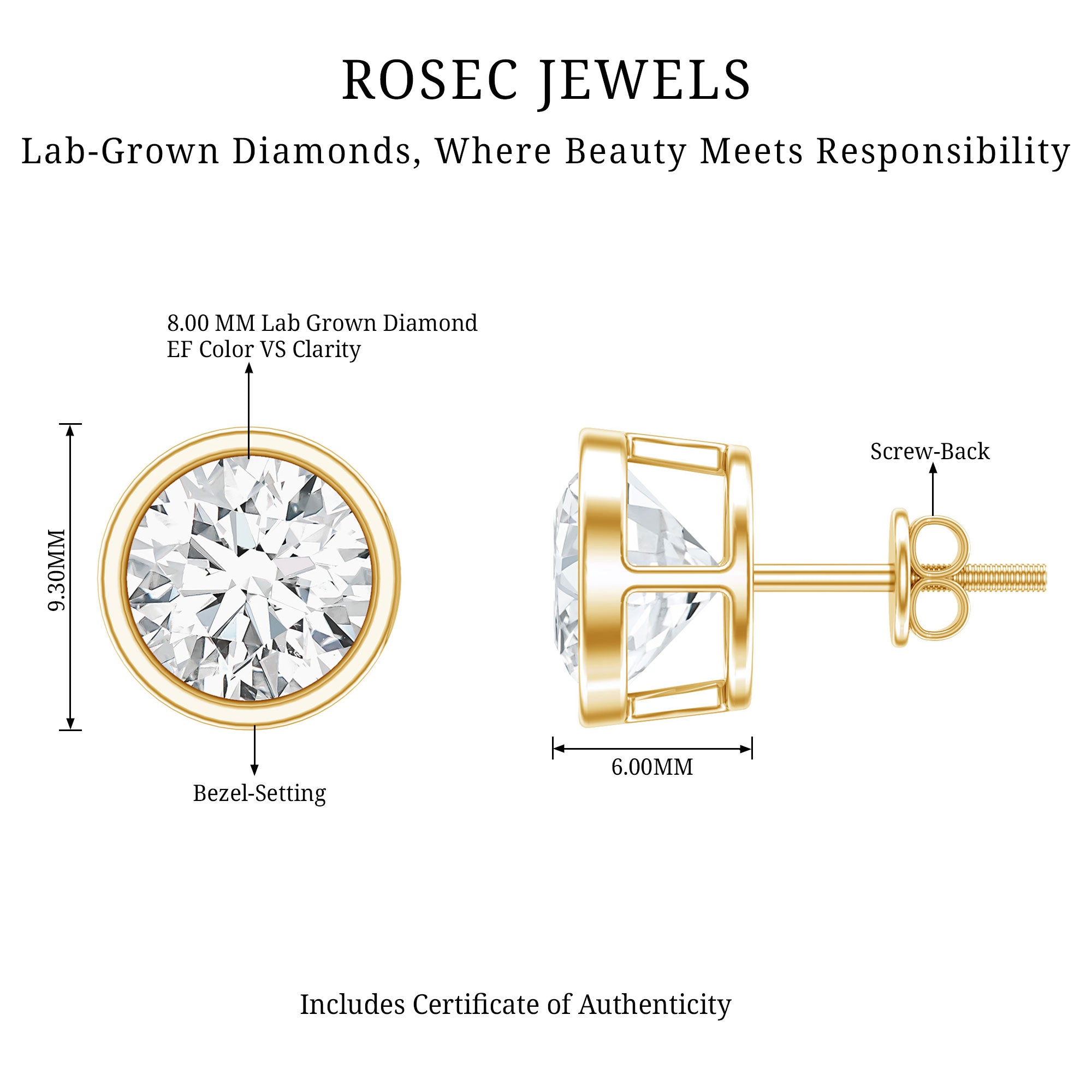 4 CT Lab Grown Diamond Studs with IGI Certificate Lab - ( E-VS1 ) - Rosec Jewels