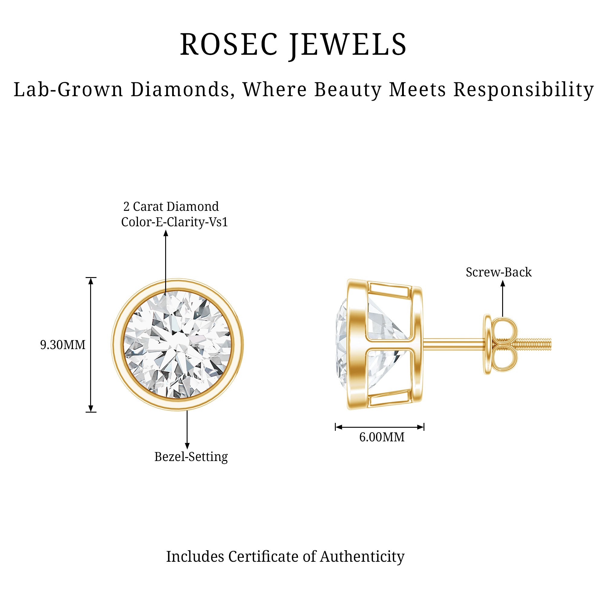 4 CT Lab Grown Diamond Studs with IGI Certificate Lab - ( E-VS1 ) - Rosec Jewels