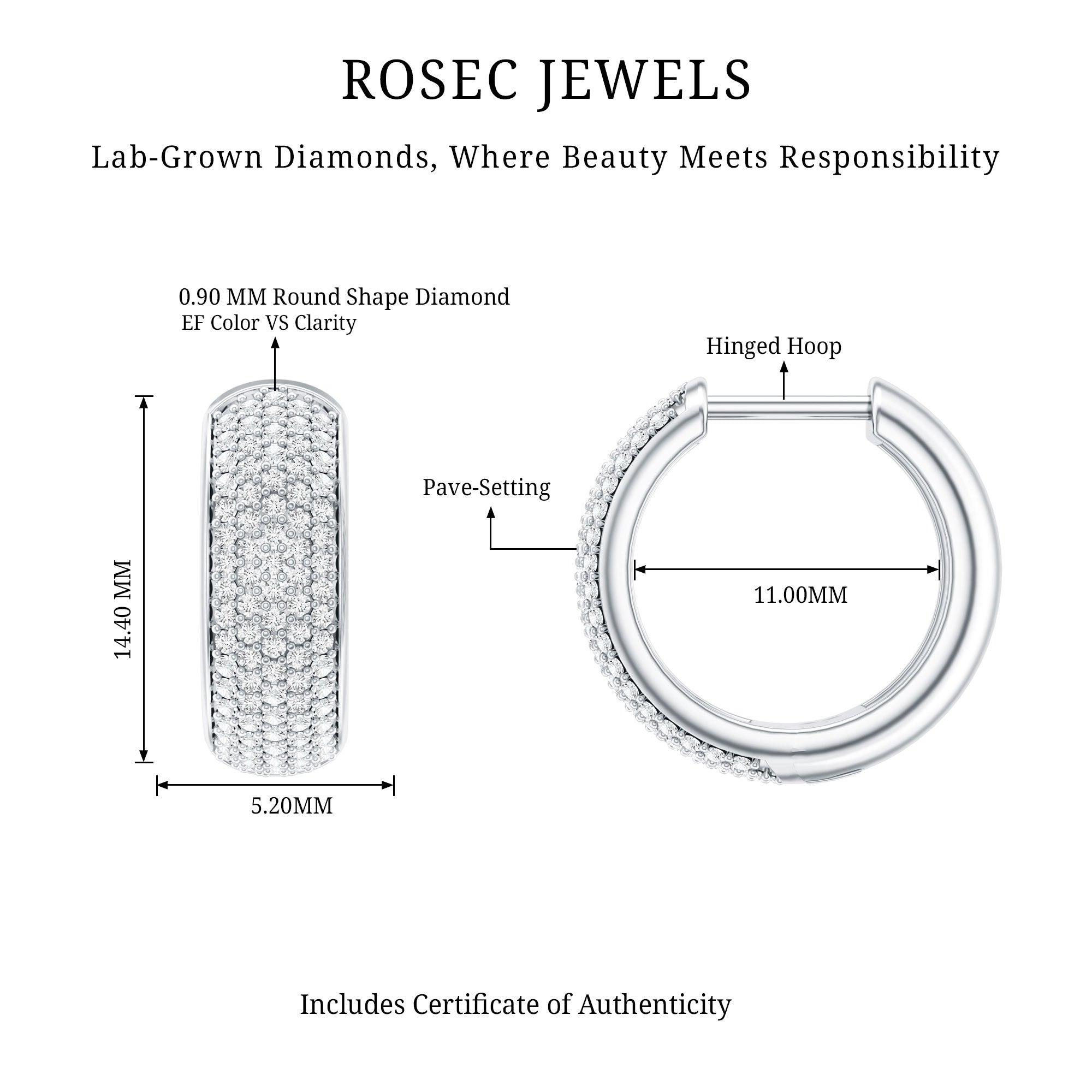 Rosec Jewels-Pave Set Lab Grown Diamond Huggie Hoop Earrings