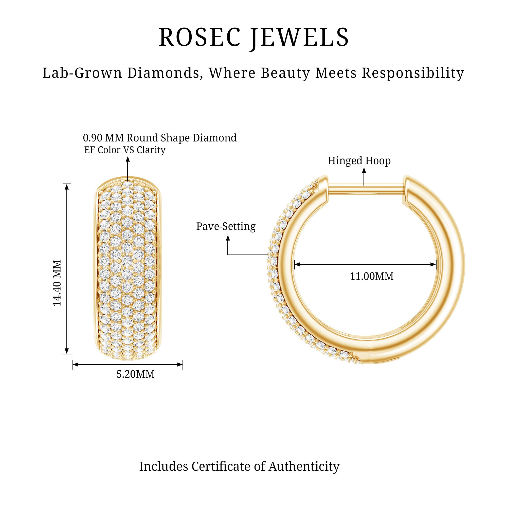 Rosec Jewels-Pave Set Lab Grown Diamond Huggie Hoop Earrings