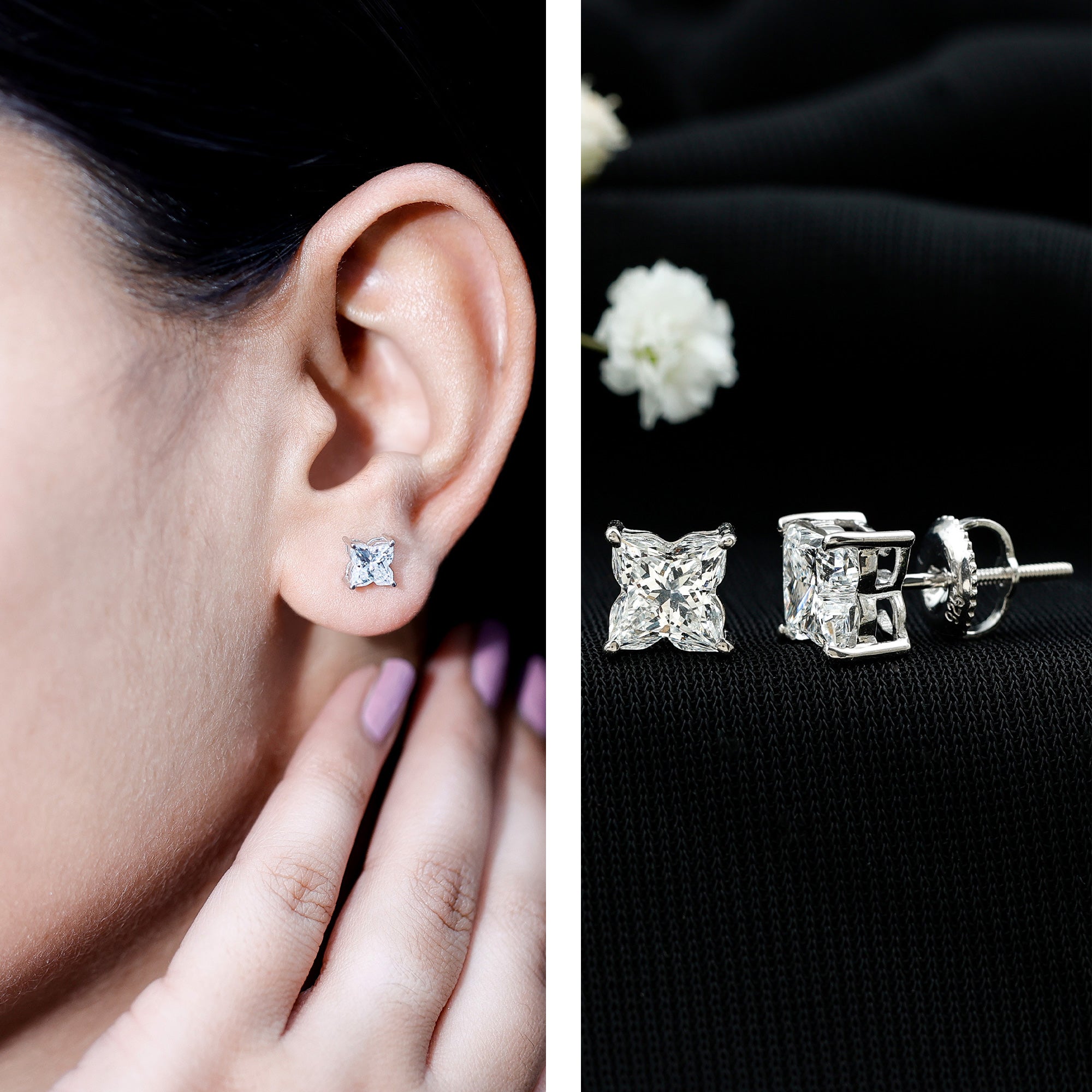 1.7 Carat Lily Cut Certified Lab Grown Diamond Solitaire Stud Earrings Lab - ( EF-VS ) - Rosec Jewels