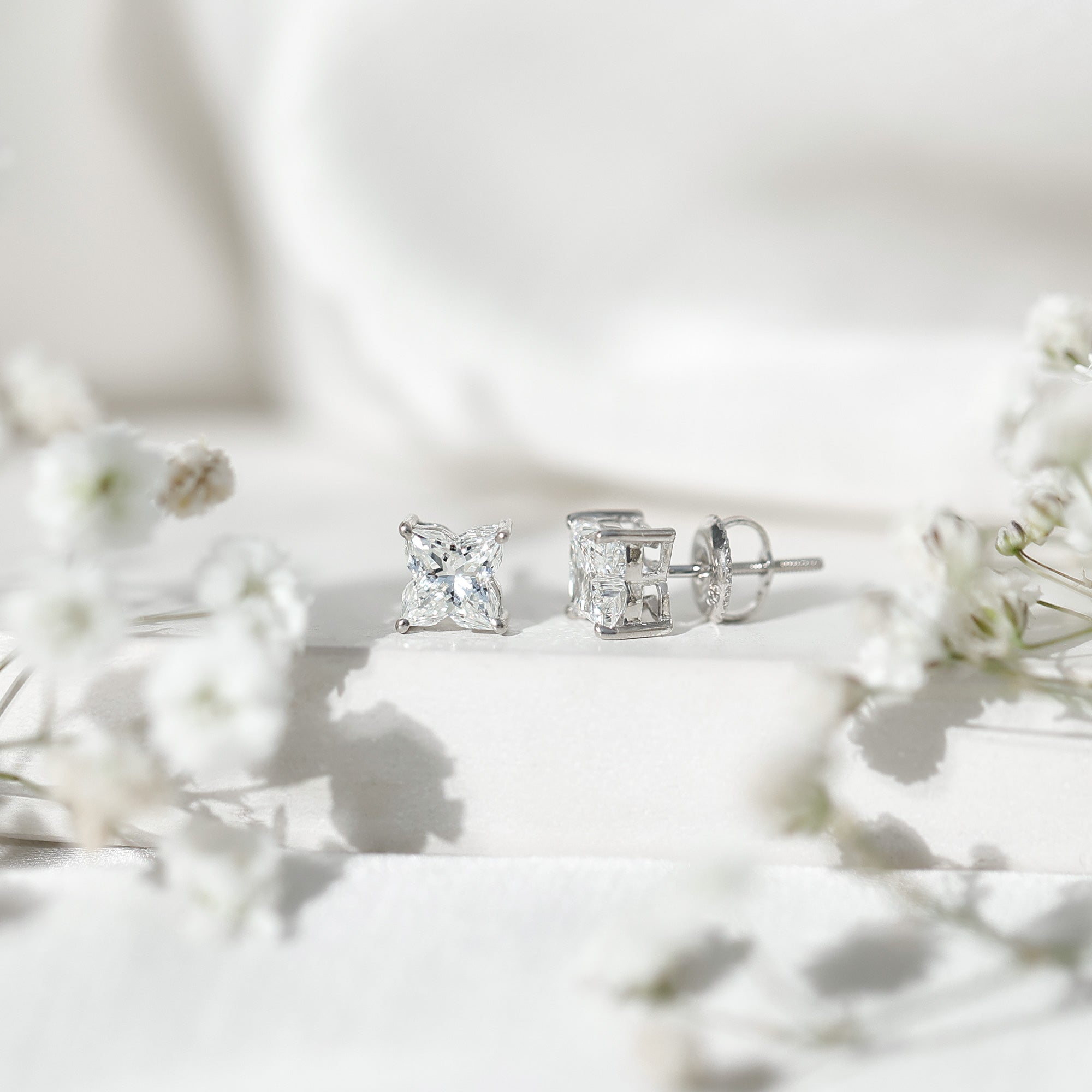 1.7 Carat Lily Cut Certified Lab Grown Diamond Solitaire Stud Earrings Lab - ( EF-VS ) - Rosec Jewels