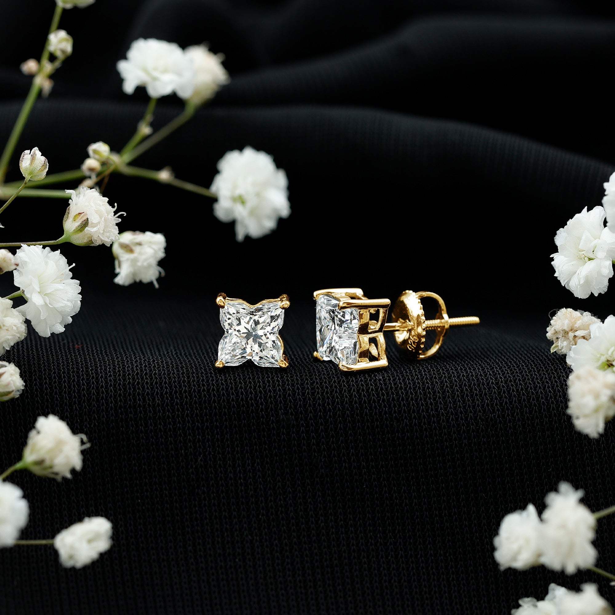 1.7 Carat Lily Cut Certified Lab Grown Diamond Solitaire Stud Earrings Lab - ( EF-VS ) - Rosec Jewels