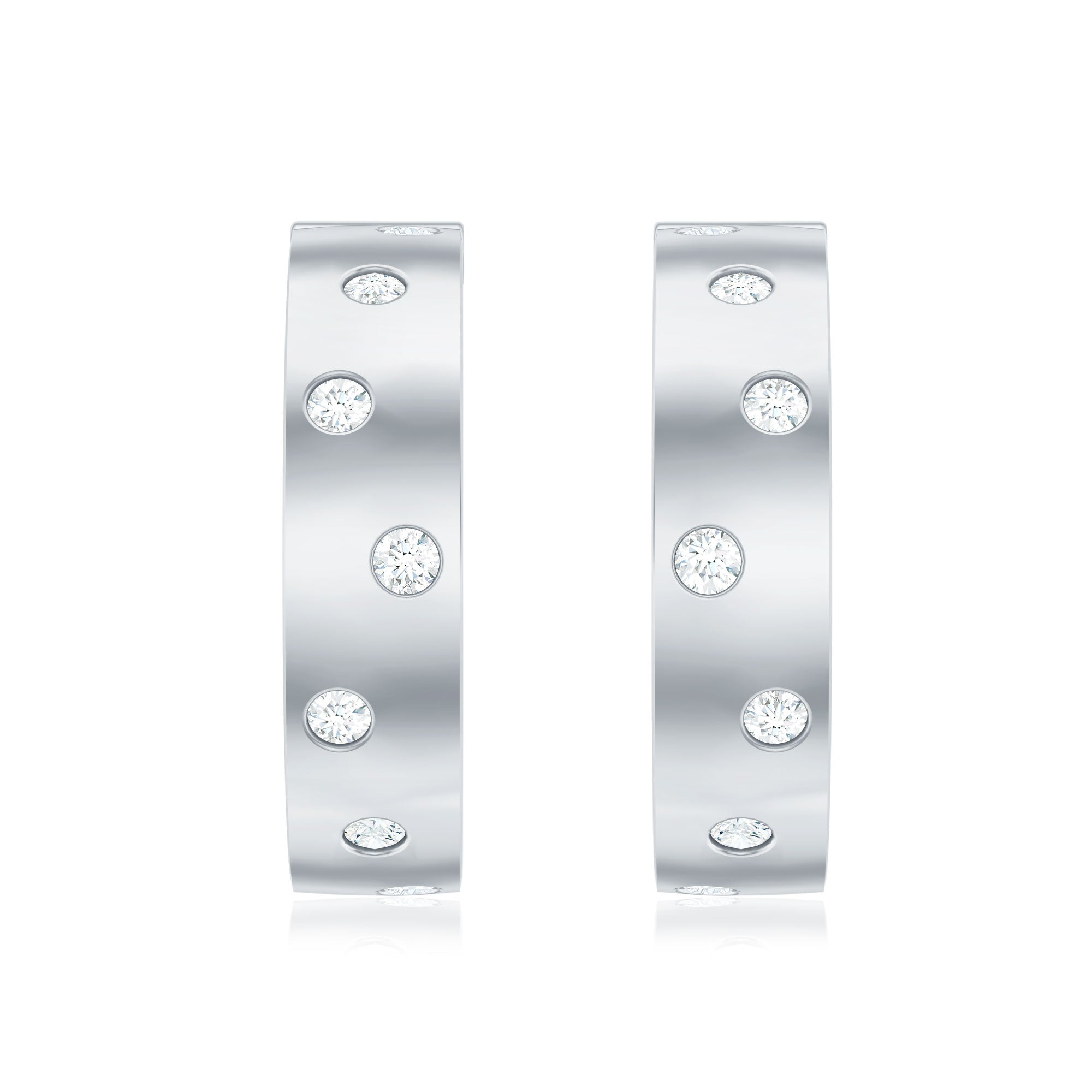 Flush Set Diamond Hoop Earrings For Women Natural - ( HI-SI ) - Rosec Jewels