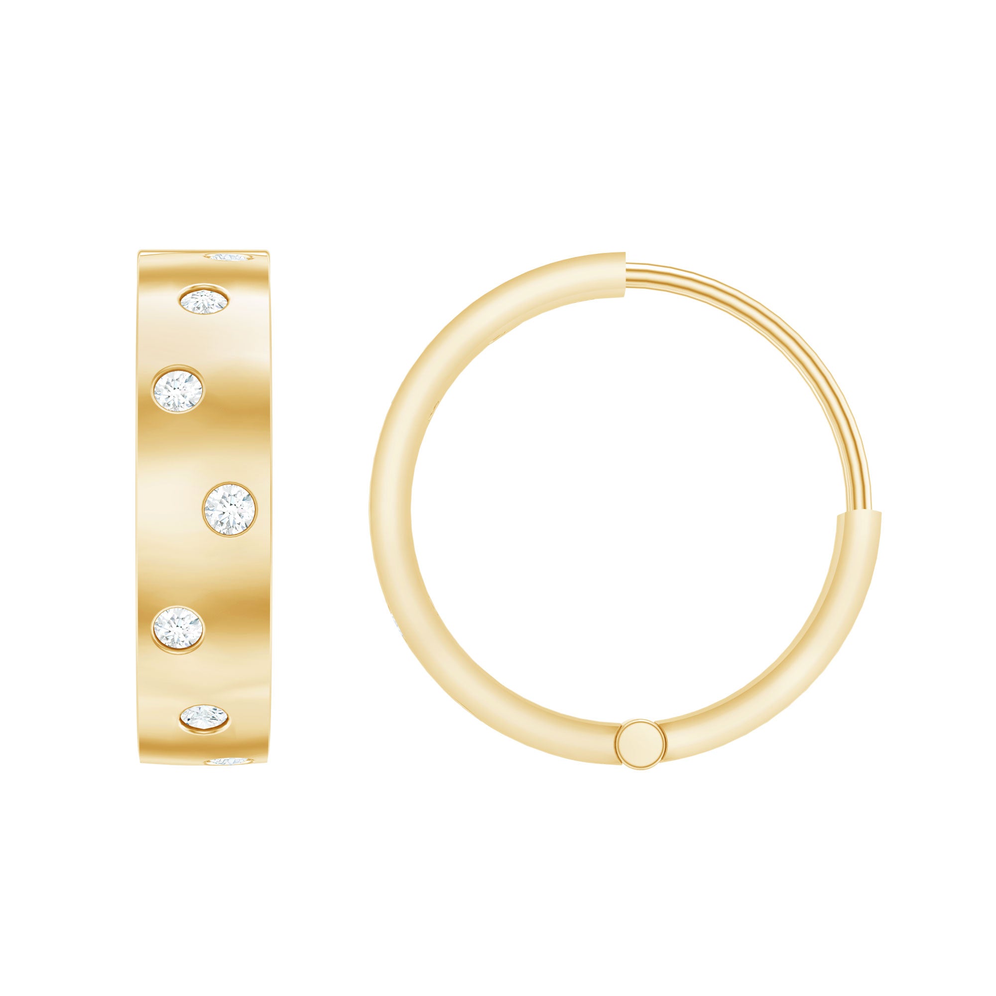 Flush Set Diamond Hoop Earrings For Women Natural - ( HI-SI ) - Rosec Jewels