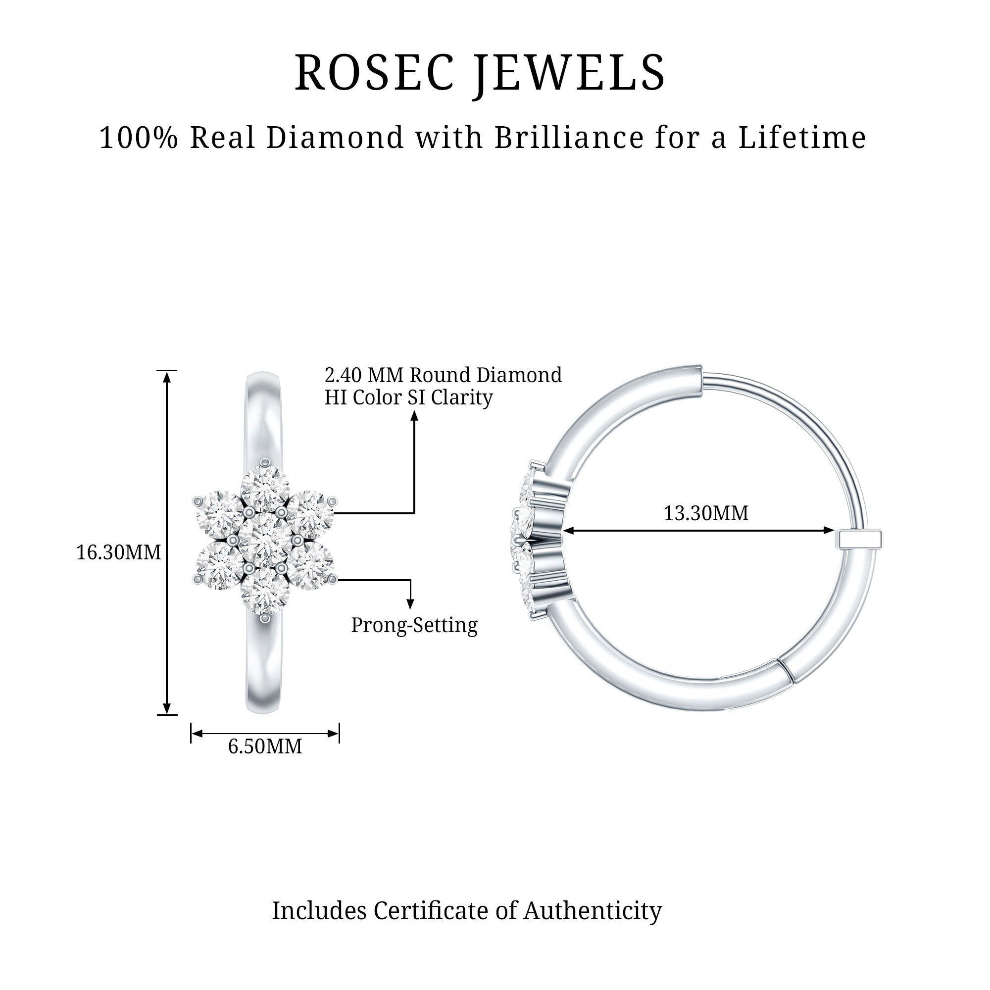 Diamond Flower Hoop Earrings For Her Natural - ( HI-SI ) - Rosec Jewels