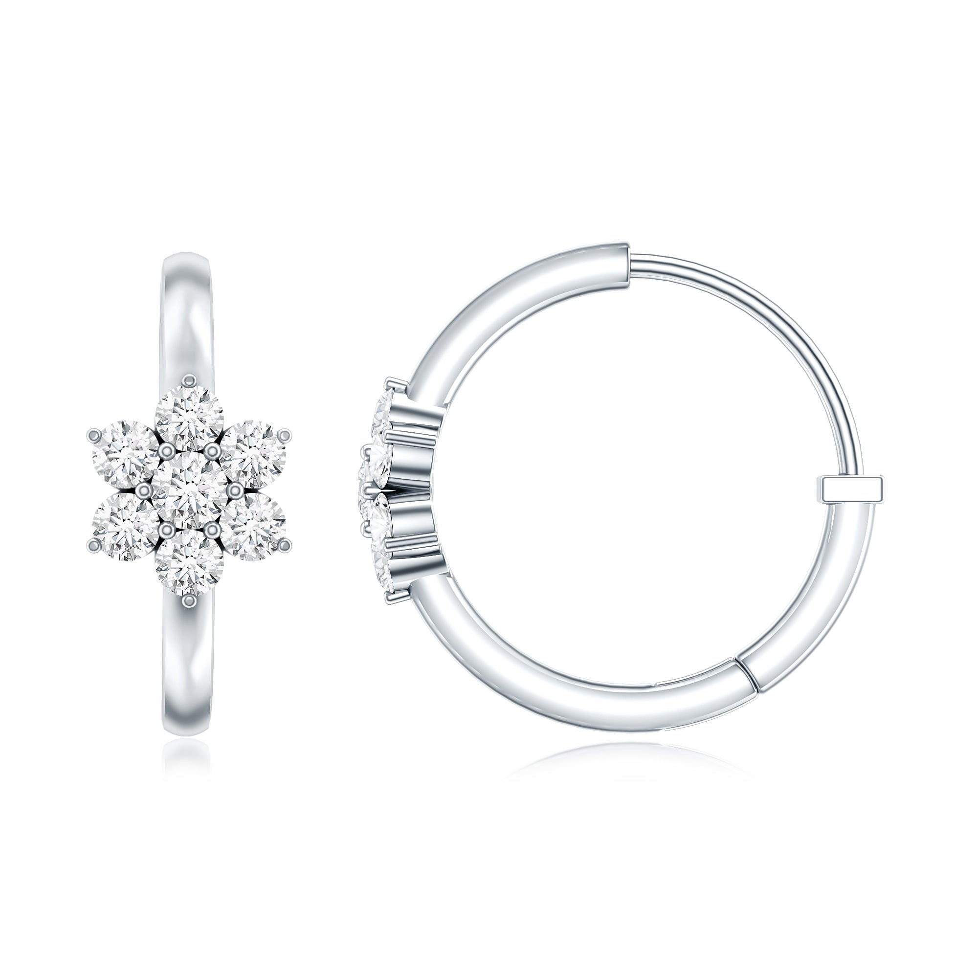 Diamond Flower Hoop Earrings For Her Natural - ( HI-SI ) - Rosec Jewels
