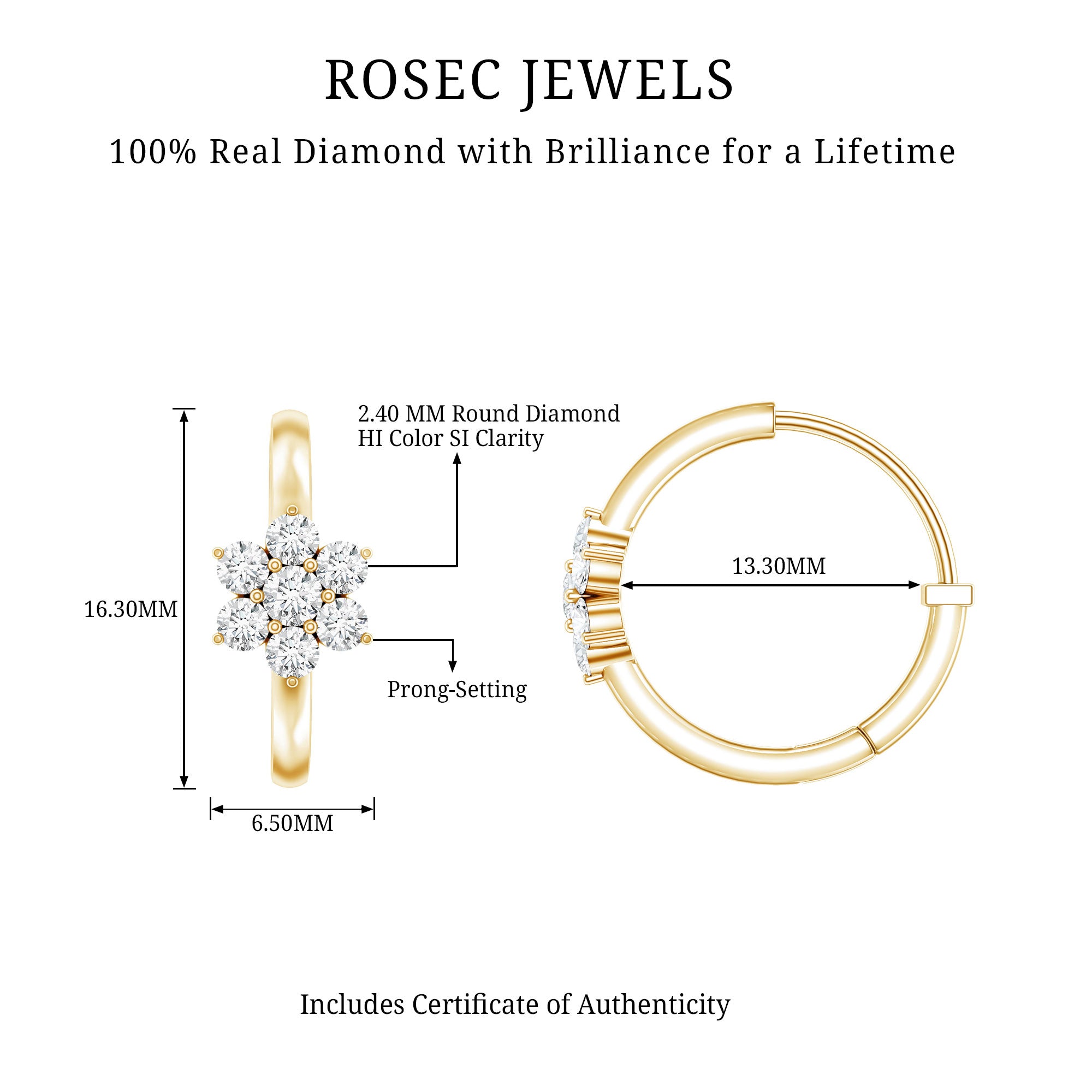 Diamond Flower Hoop Earrings For Her Natural - ( HI-SI ) - Rosec Jewels