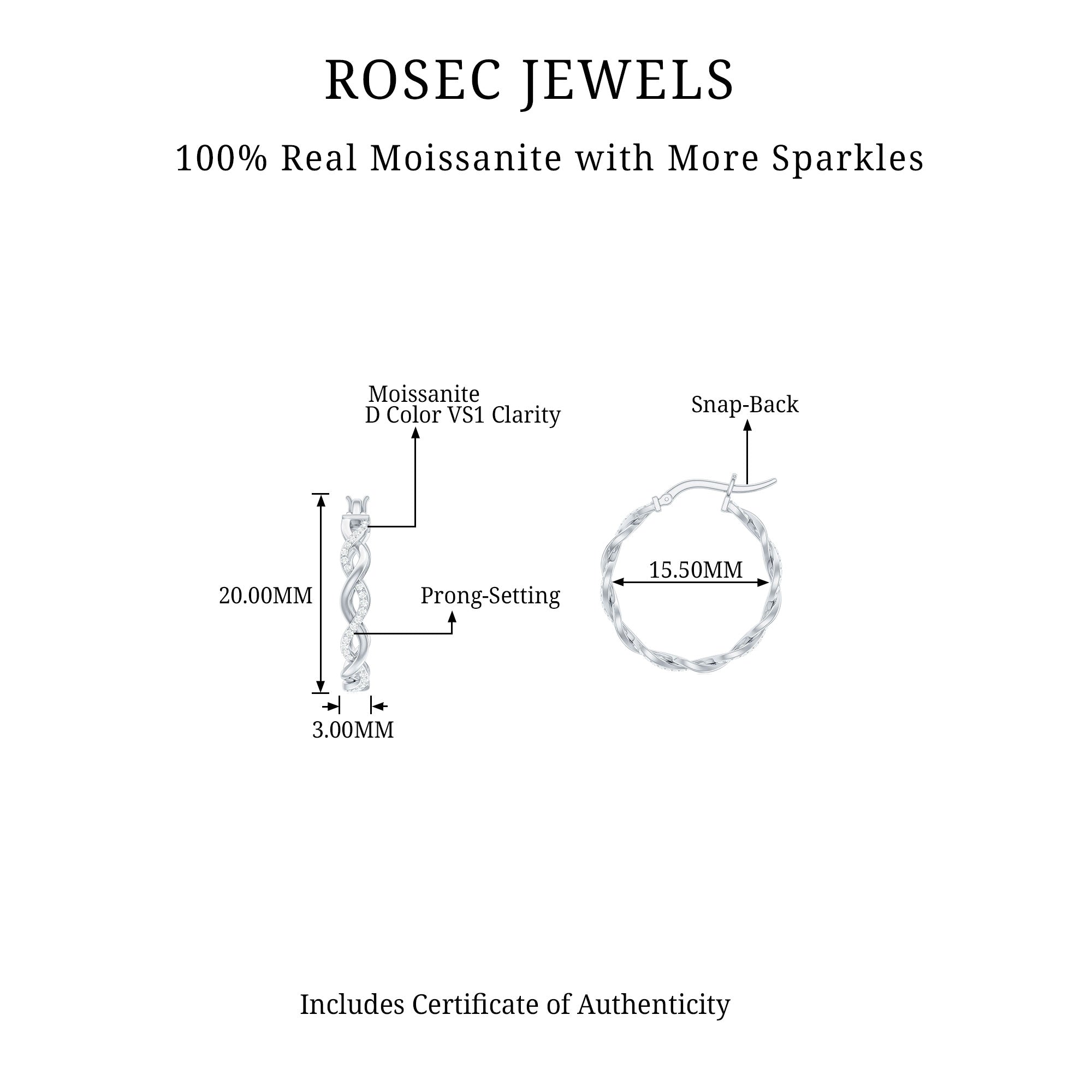 Braided Hoop Earrings with Certified Moissanite D-VS1 - Rosec Jewels