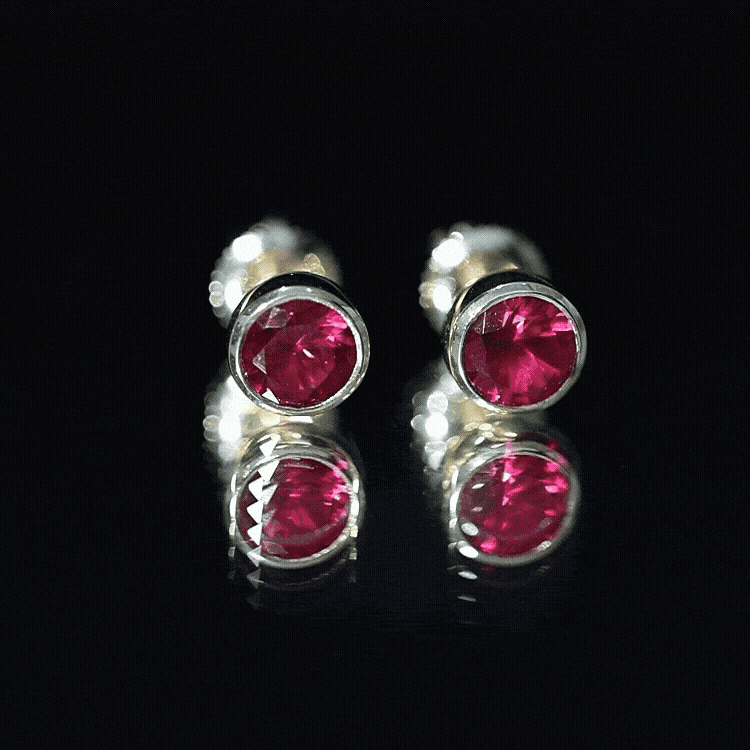 Lab Grown Ruby Solitaire Stud Earrings in Bezel Setting AAAA - Rosec Jewels