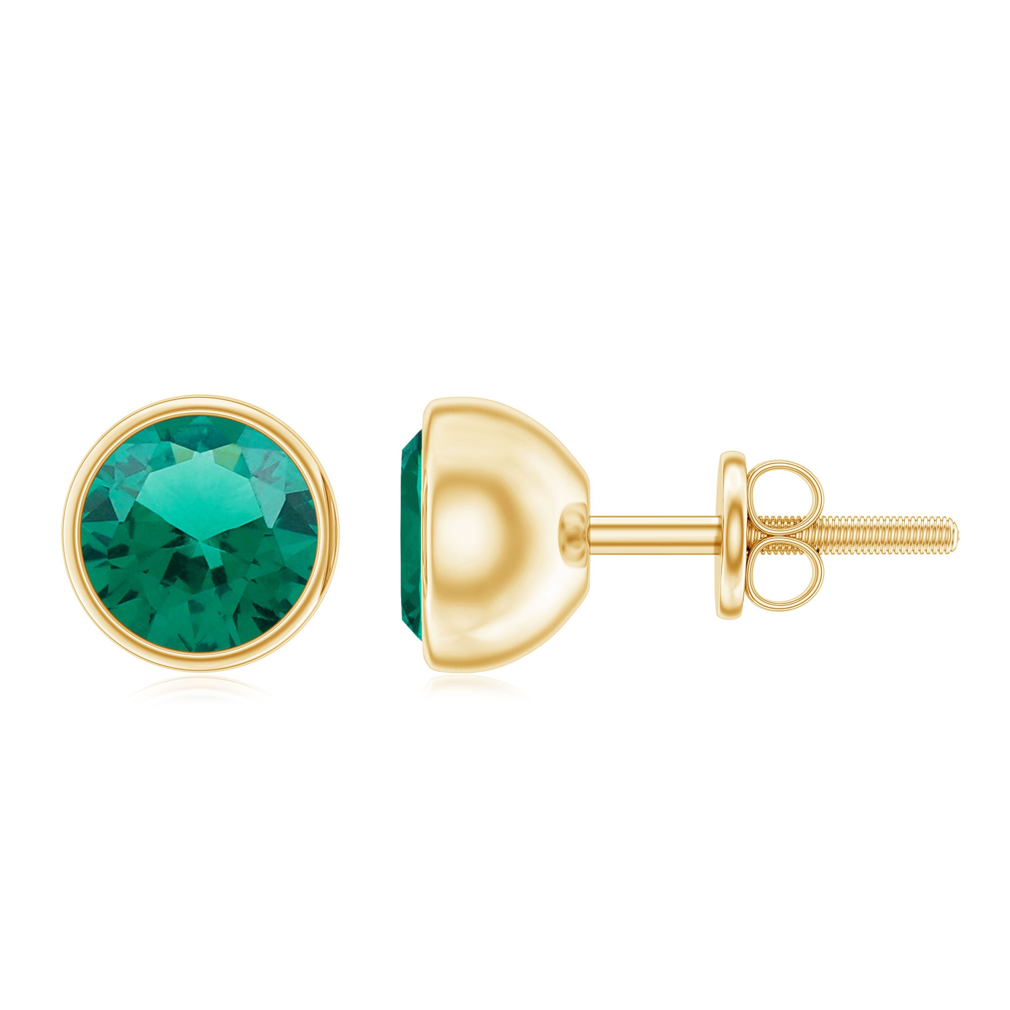 Bezel Set Lab Grown Emerald Solitaire Stud Earrings AAAA - Rosec Jewels