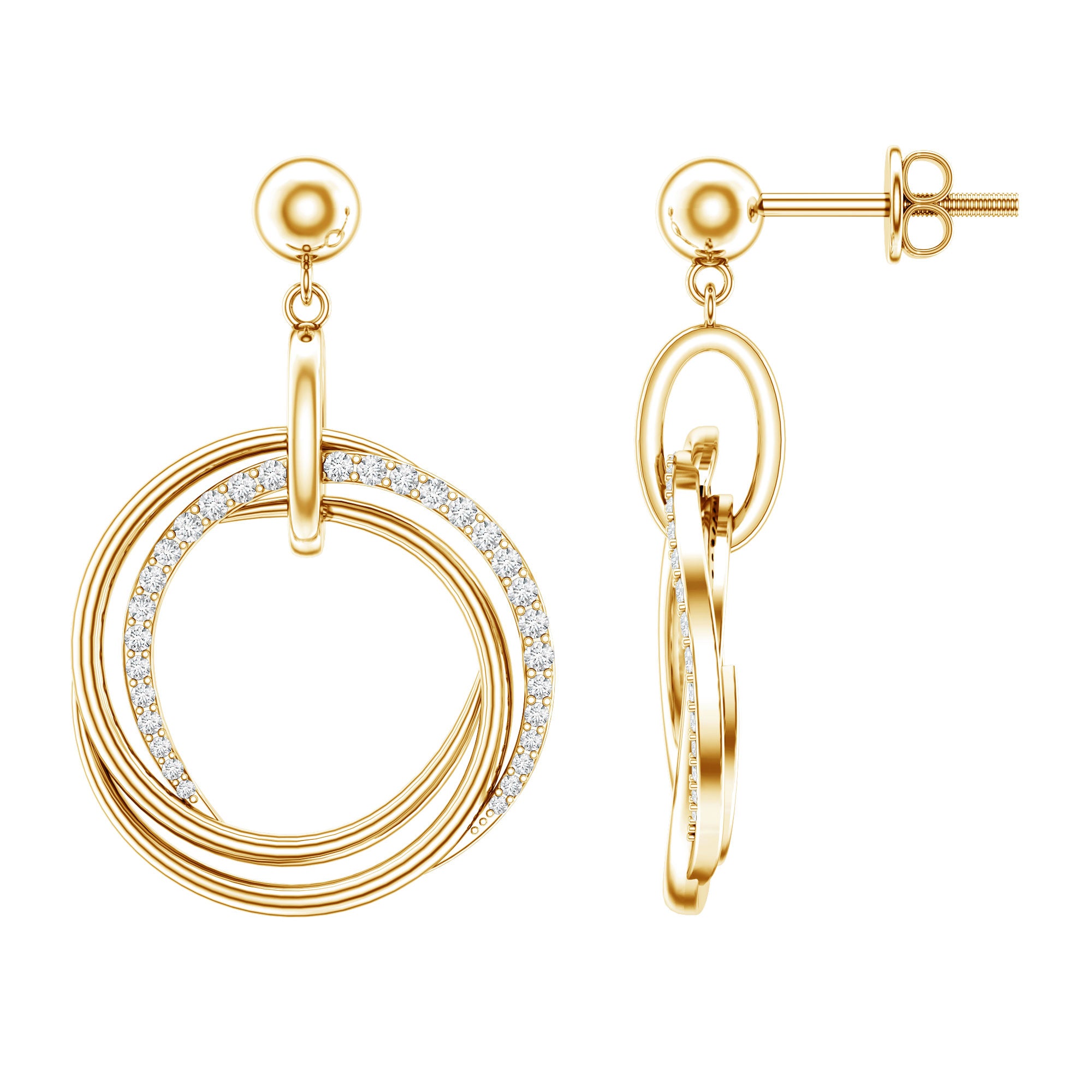 Round Cut Diamond Drop Earring with Screw Back Closure Natural - ( HI-SI ) - Rosec Jewels