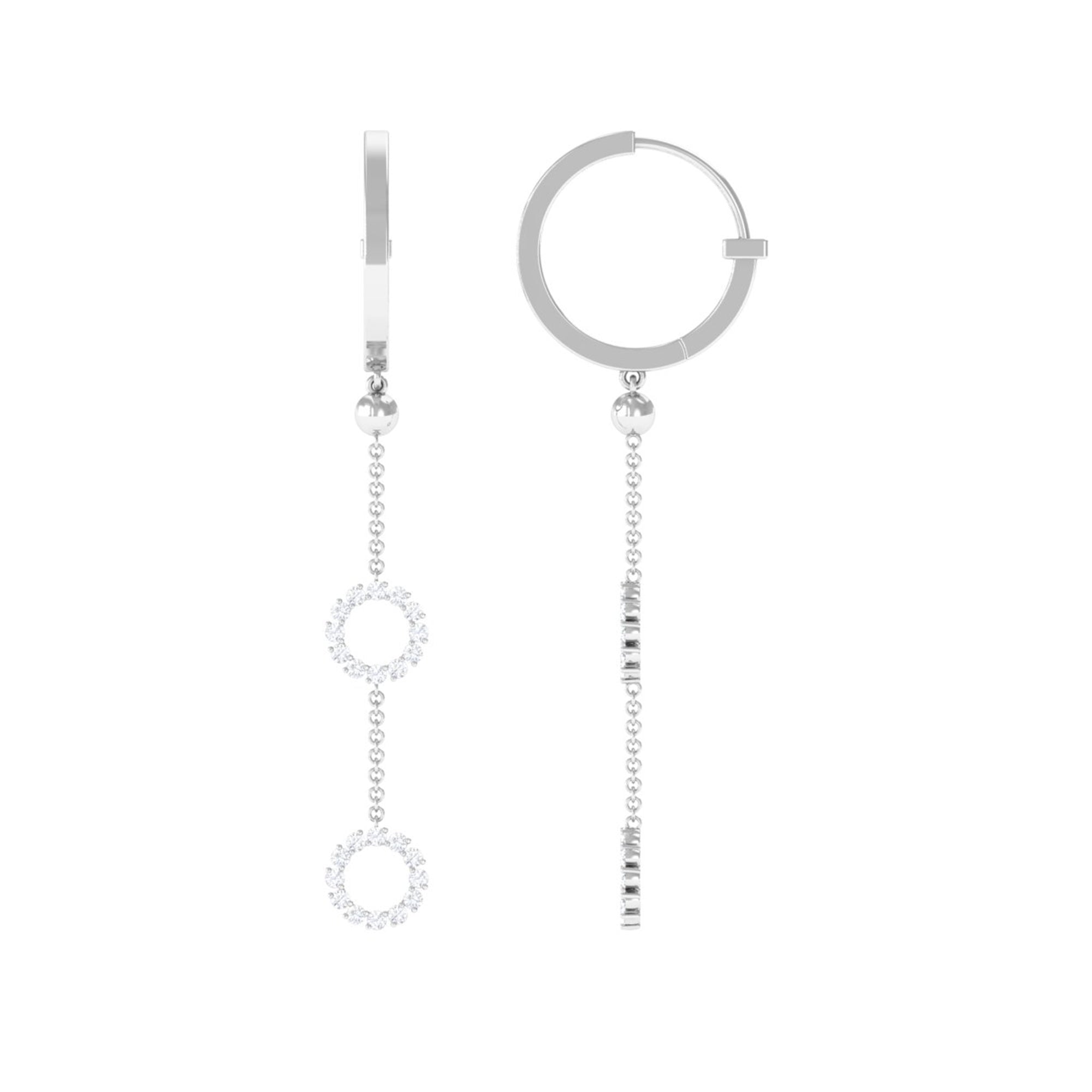 1 CT Open Circle Diamond Dangle Chain Hoop Earrings