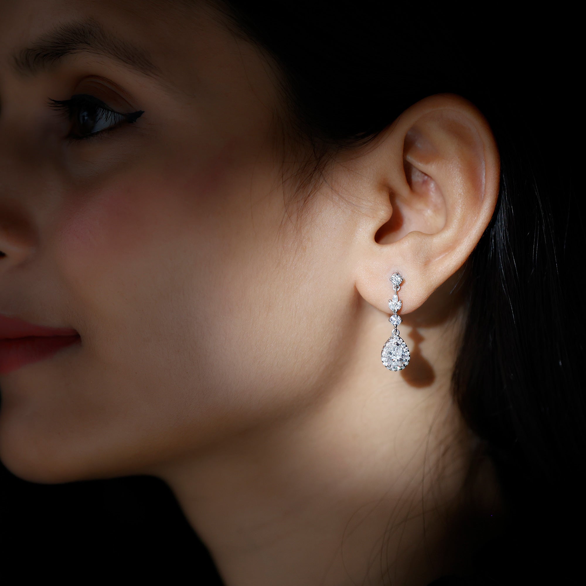Certified Moissanite Wedding Dangling Earrings in Silver D-VS1 92.5 Sterling Silver - Rosec Jewels