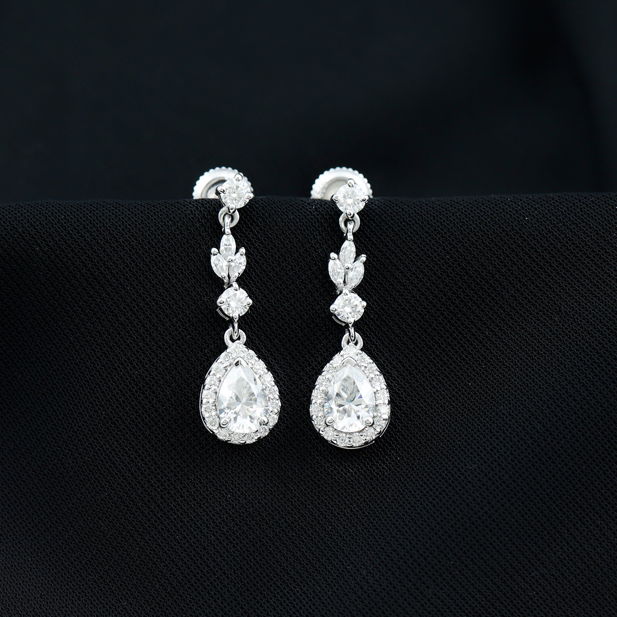 Certified Moissanite Wedding Dangling Earrings in Silver D-VS1 92.5 Sterling Silver - Rosec Jewels