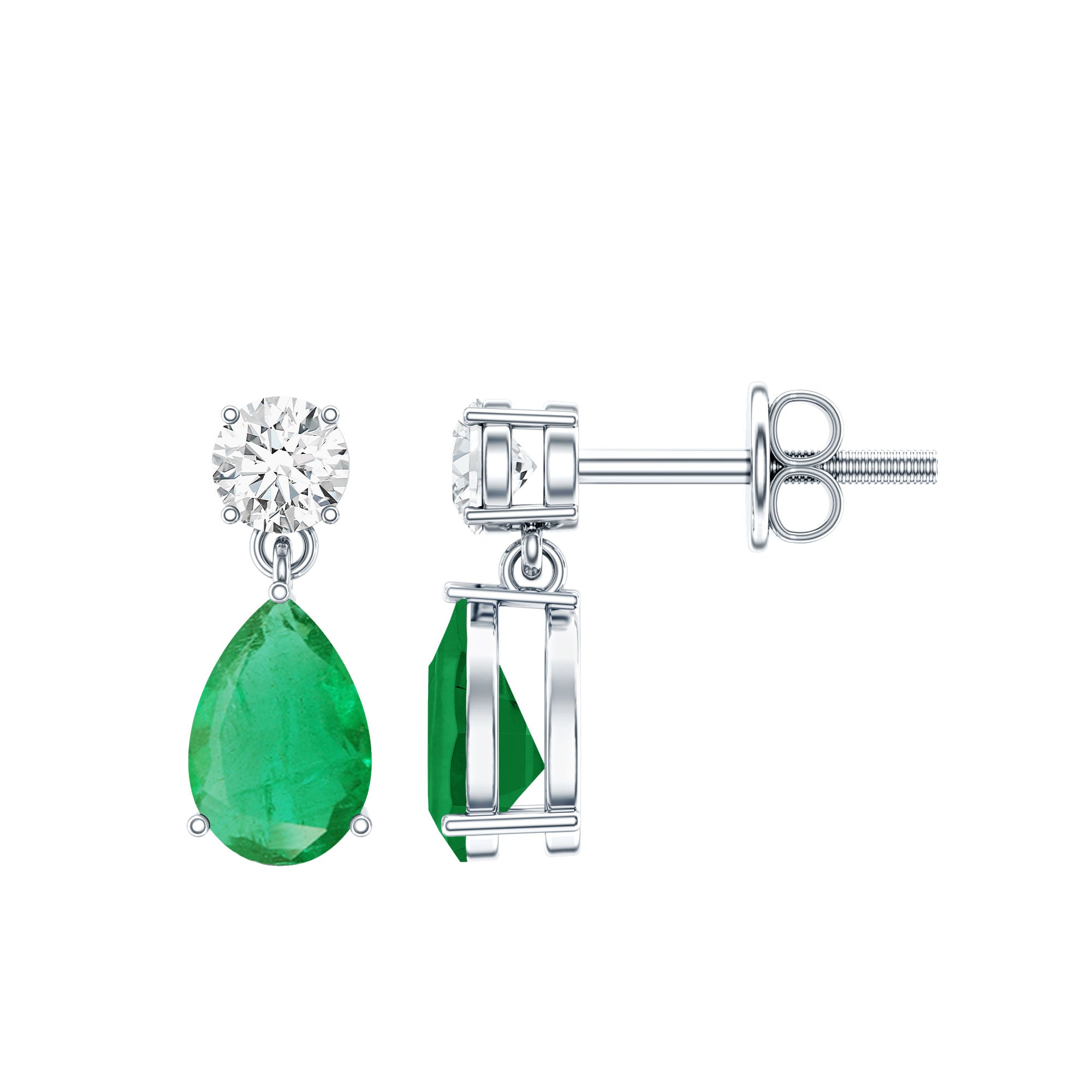 Certified Emerald and Diamond Bridal Teardrop Earrings AAA - Rosec Jewels