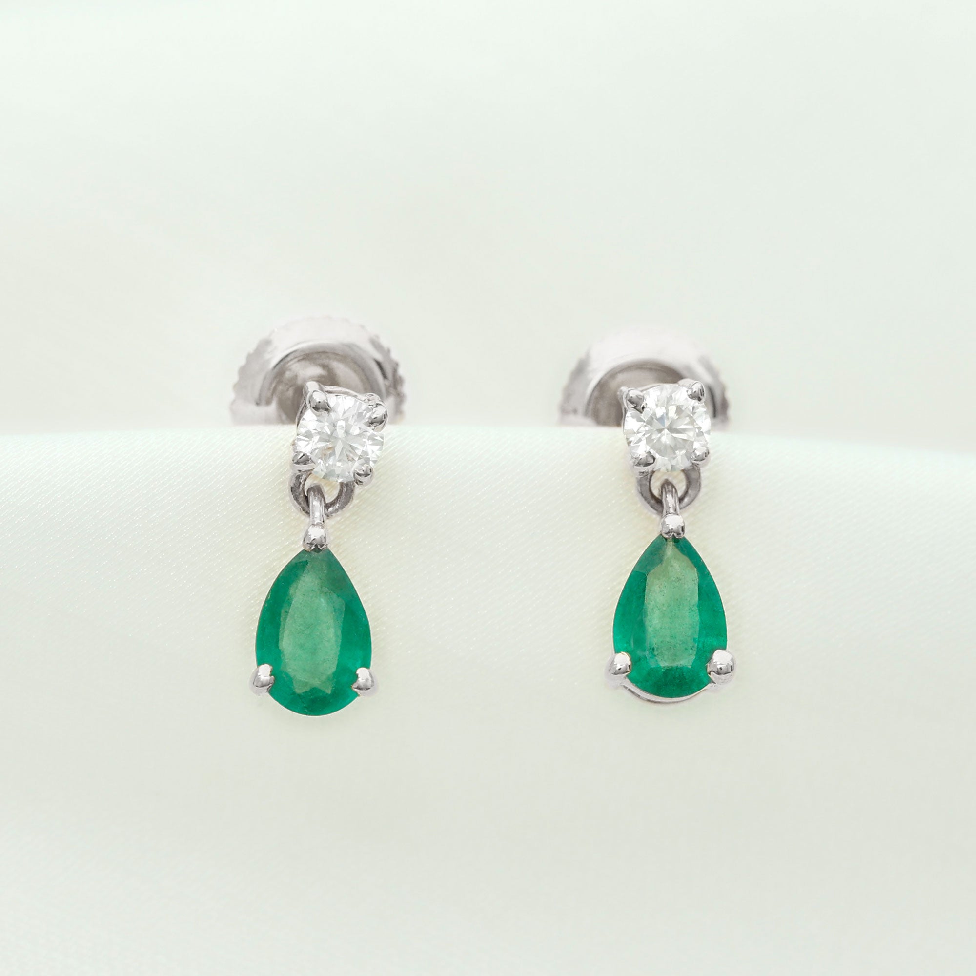 Certified Emerald and Diamond Bridal Teardrop Earrings AAA - Rosec Jewels