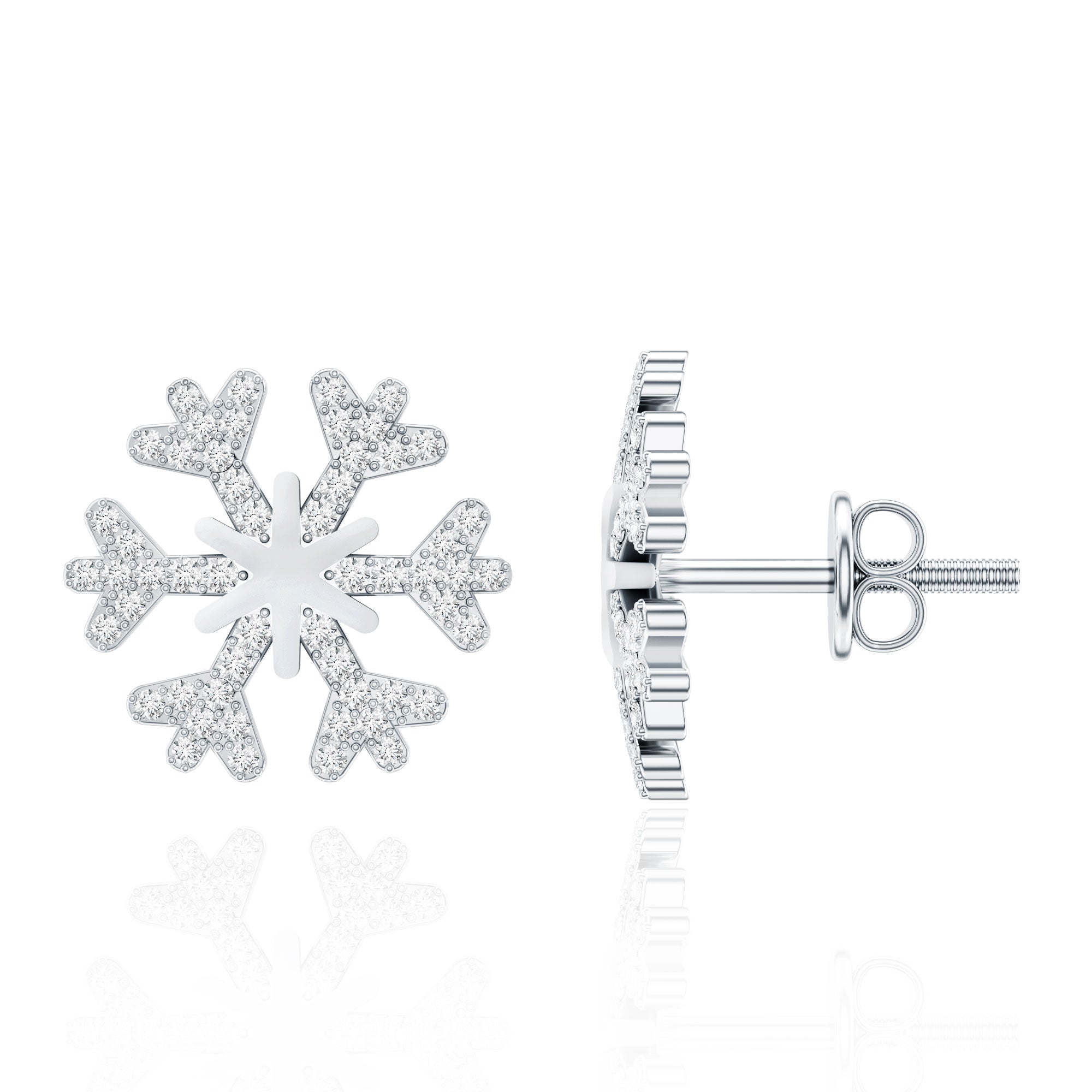 Natural Diamond Snowflake Earrings with Screw Back Natural - ( HI-SI ) - Rosec Jewels