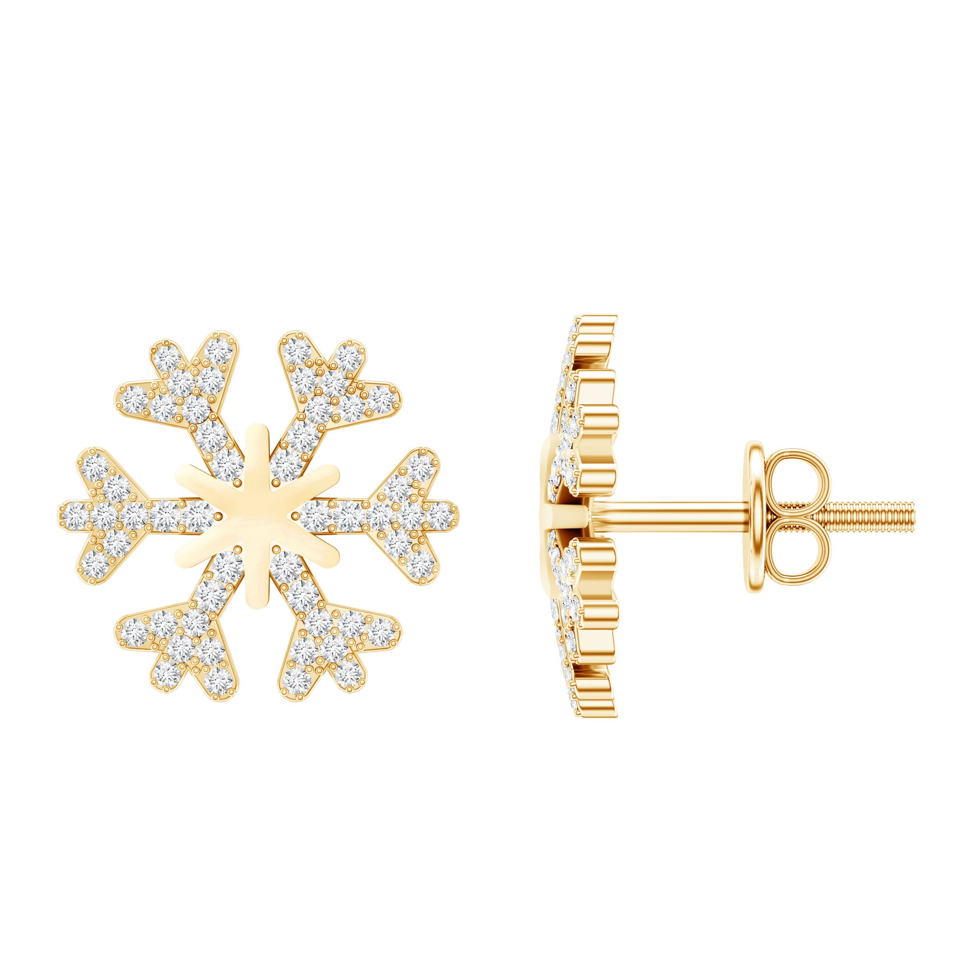 Natural Diamond Snowflake Earrings with Screw Back Natural - ( HI-SI ) - Rosec Jewels