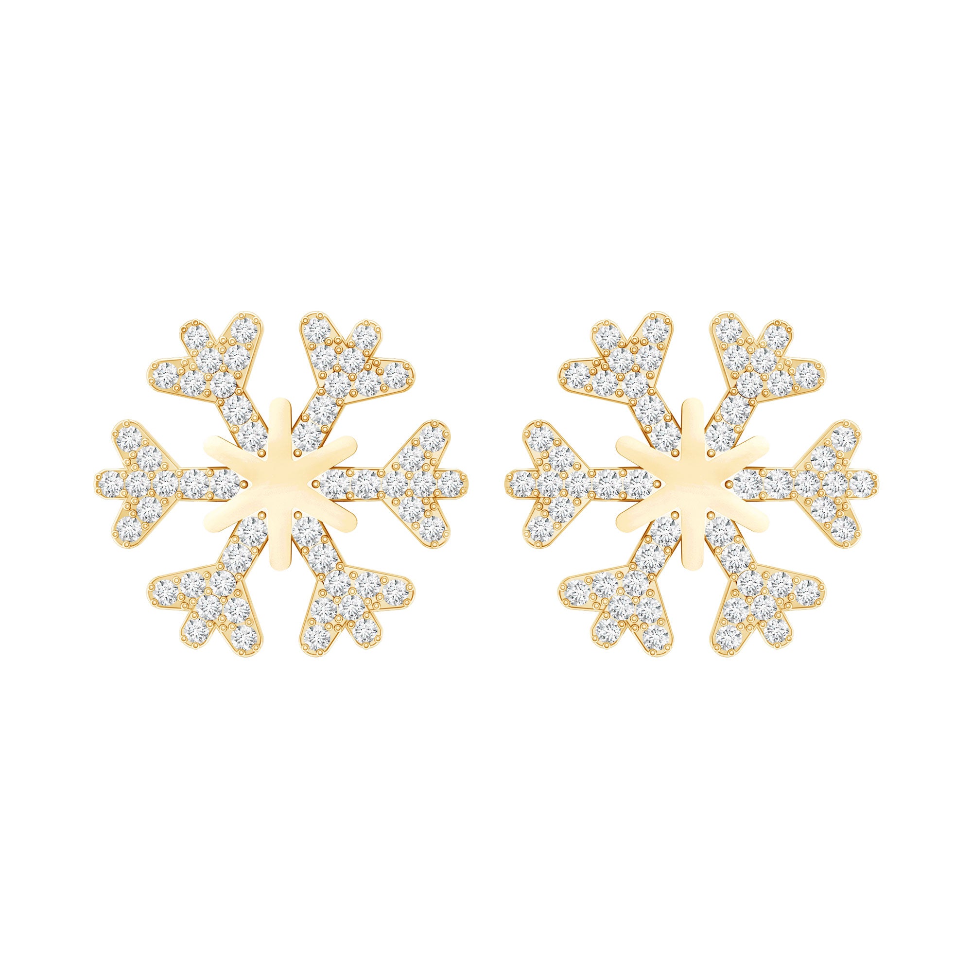 Natural Diamond Snowflake Earrings with Screw Back Natural - ( HI-SI ) - Rosec Jewels