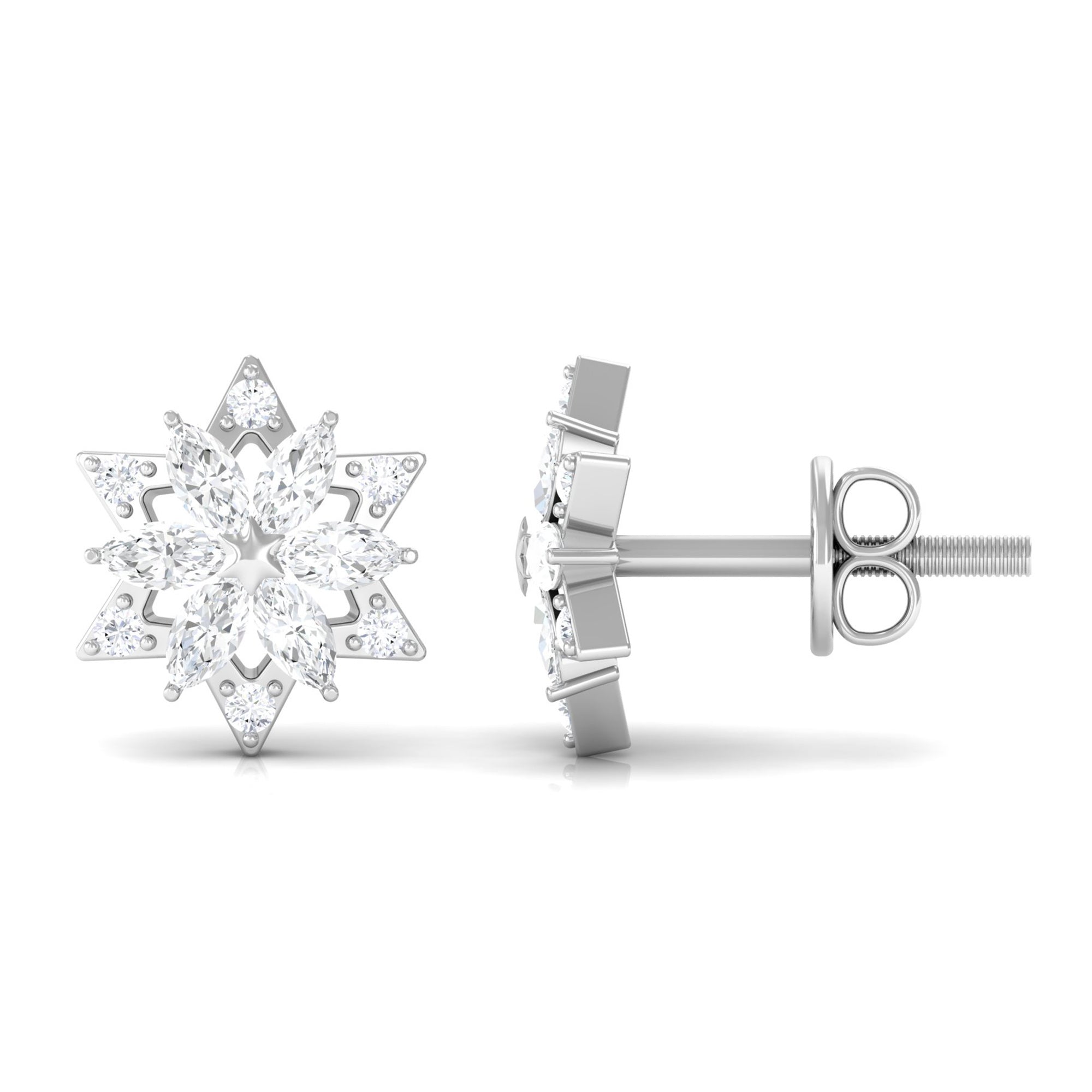 Rosec Jewels-Flower Stud Earrings with Marquise and Round Diamond