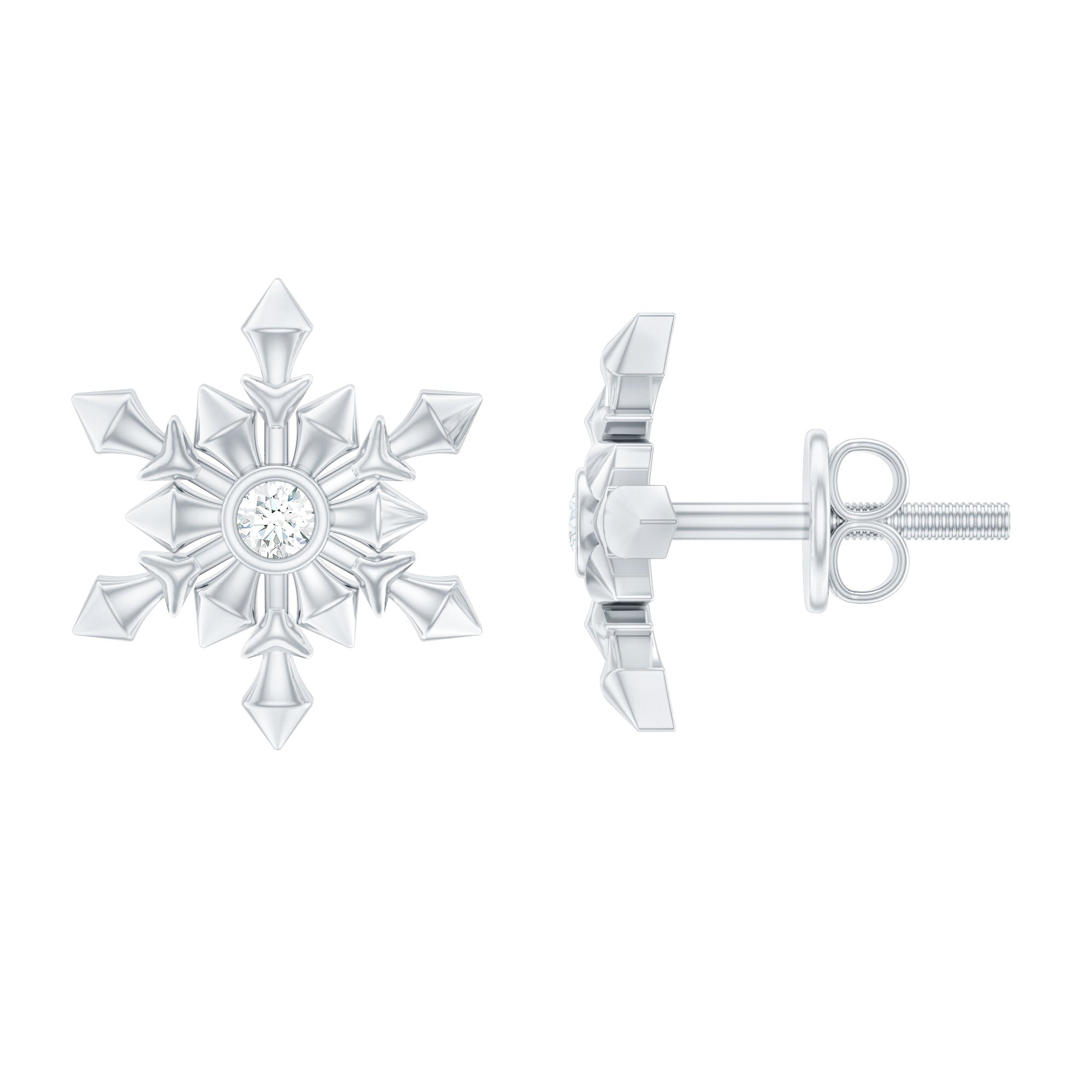 Bezel Set Diamond Snowflake Stud Earrings Natural - ( HI-SI ) - Rosec Jewels