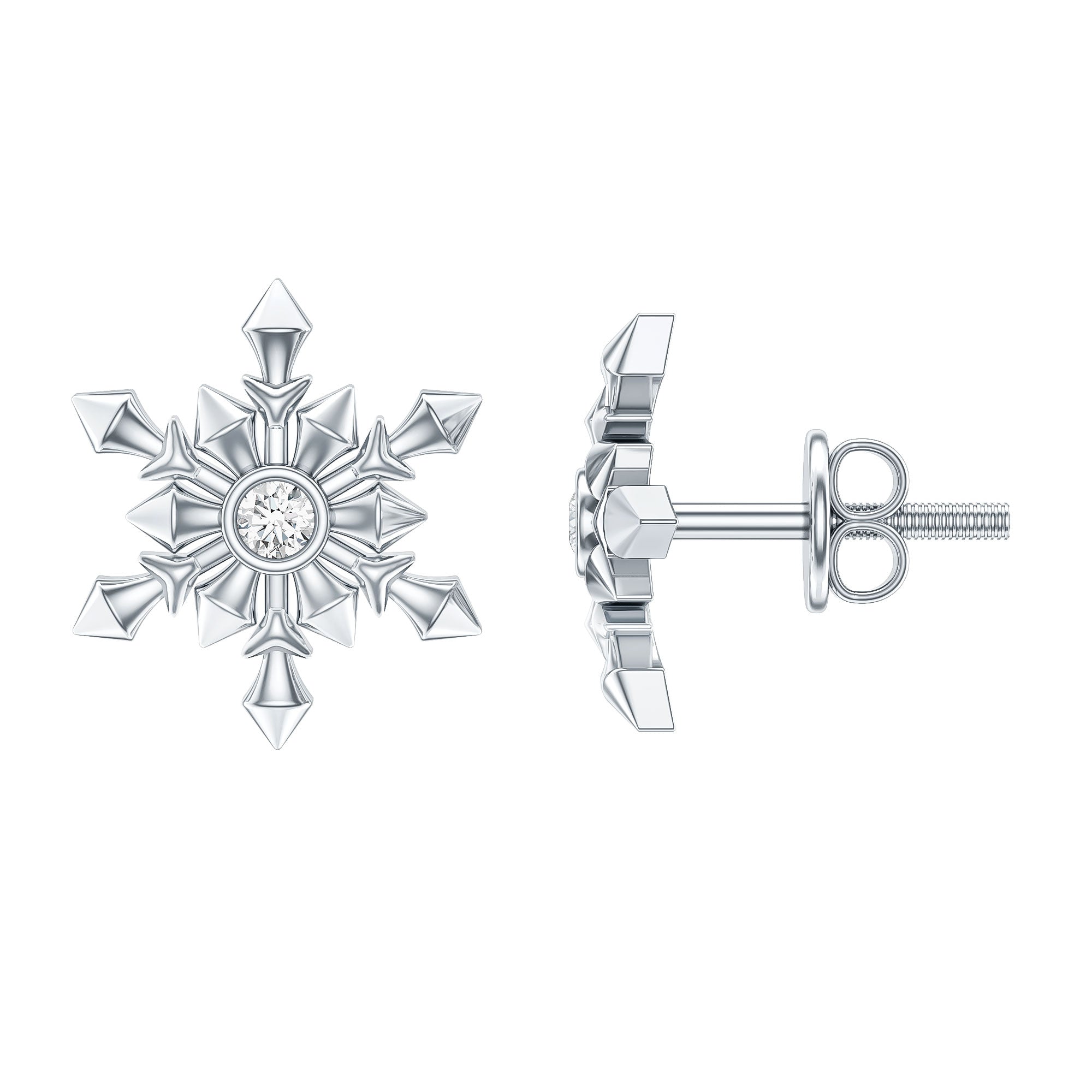 Bezel Set Diamond Snowflake Stud Earrings Natural - ( HI-SI ) - Rosec Jewels