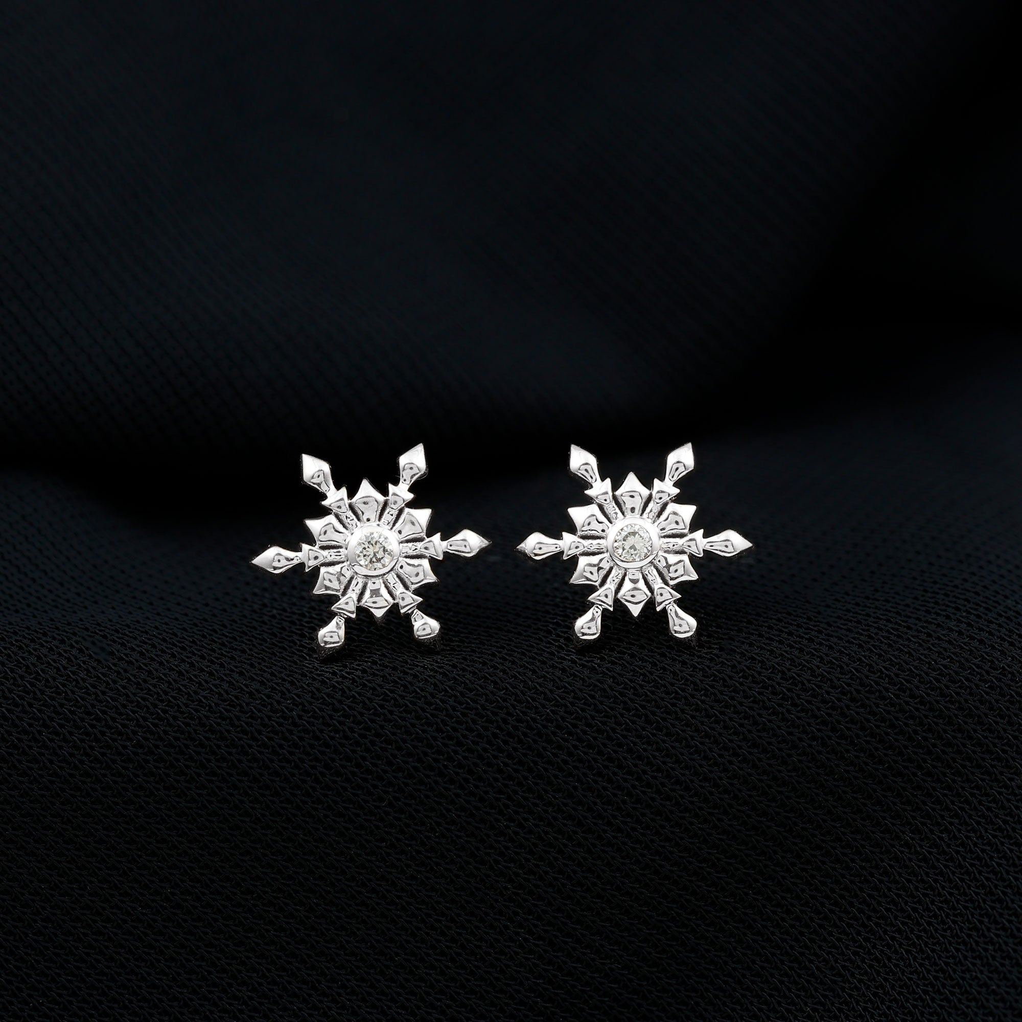 Bezel Set Diamond Snowflake Stud Earrings Natural - ( HI-SI ) - Rosec Jewels