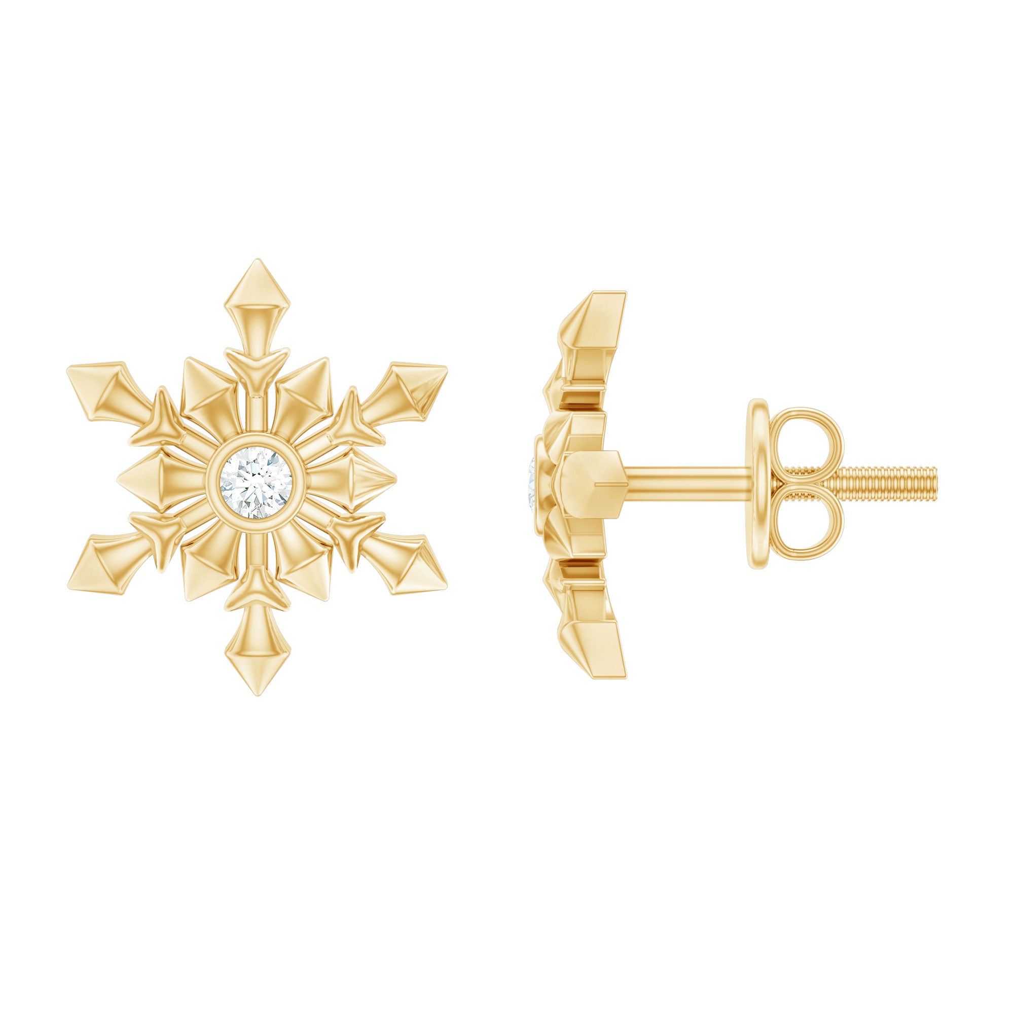 Rosec Jewels-Snowflake Stud Earrings with Bezel Set Diamond