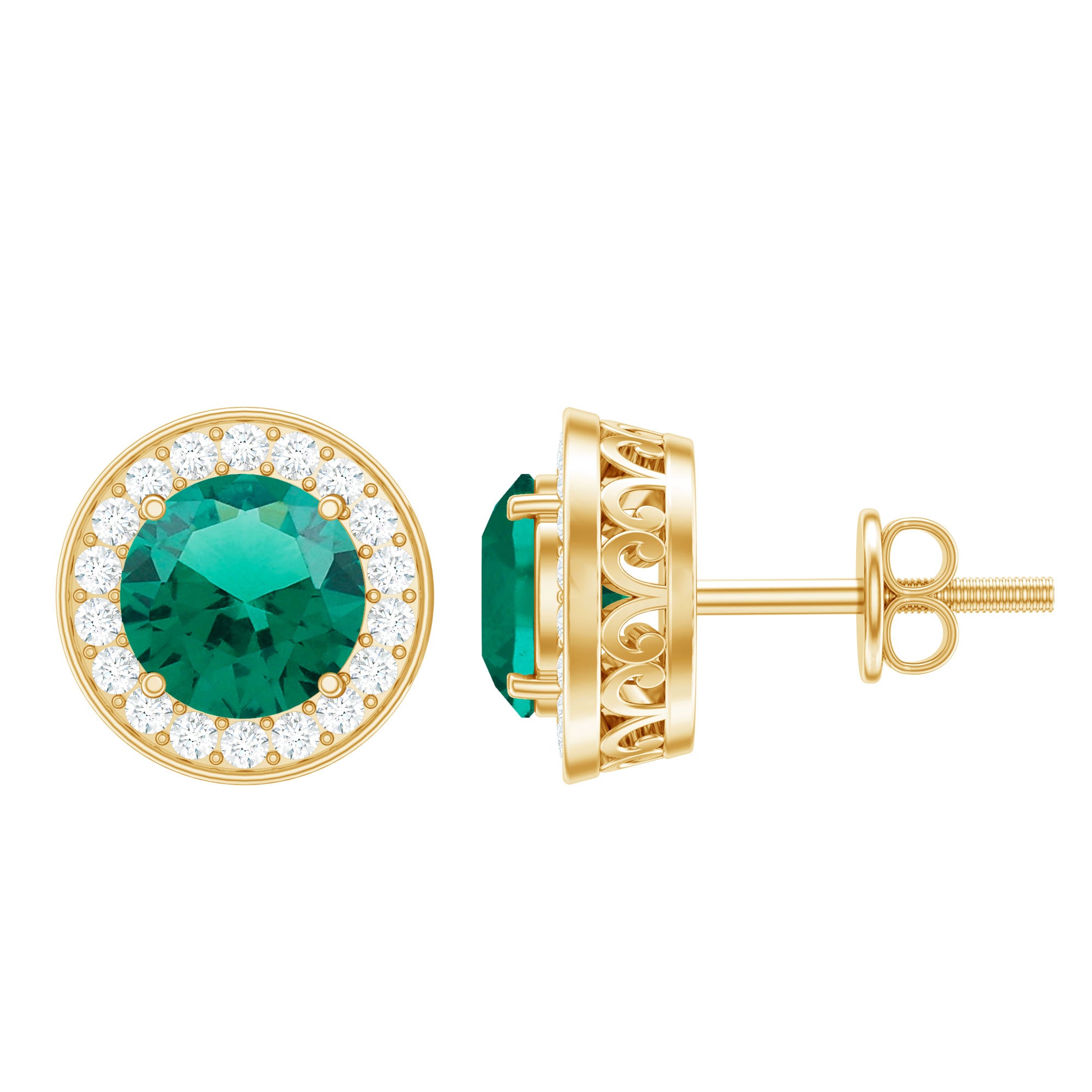 Lab Created Emerald and Diamond Wedding Stud Earrings – Rosec Jewels