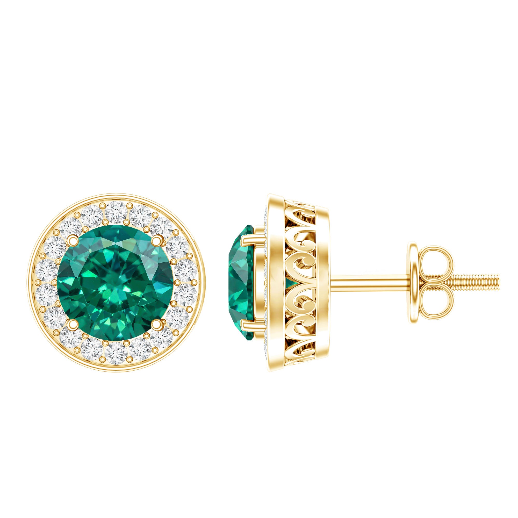 Lab Created Emerald and Diamond Wedding Stud Earrings AAAA - Rosec Jewels