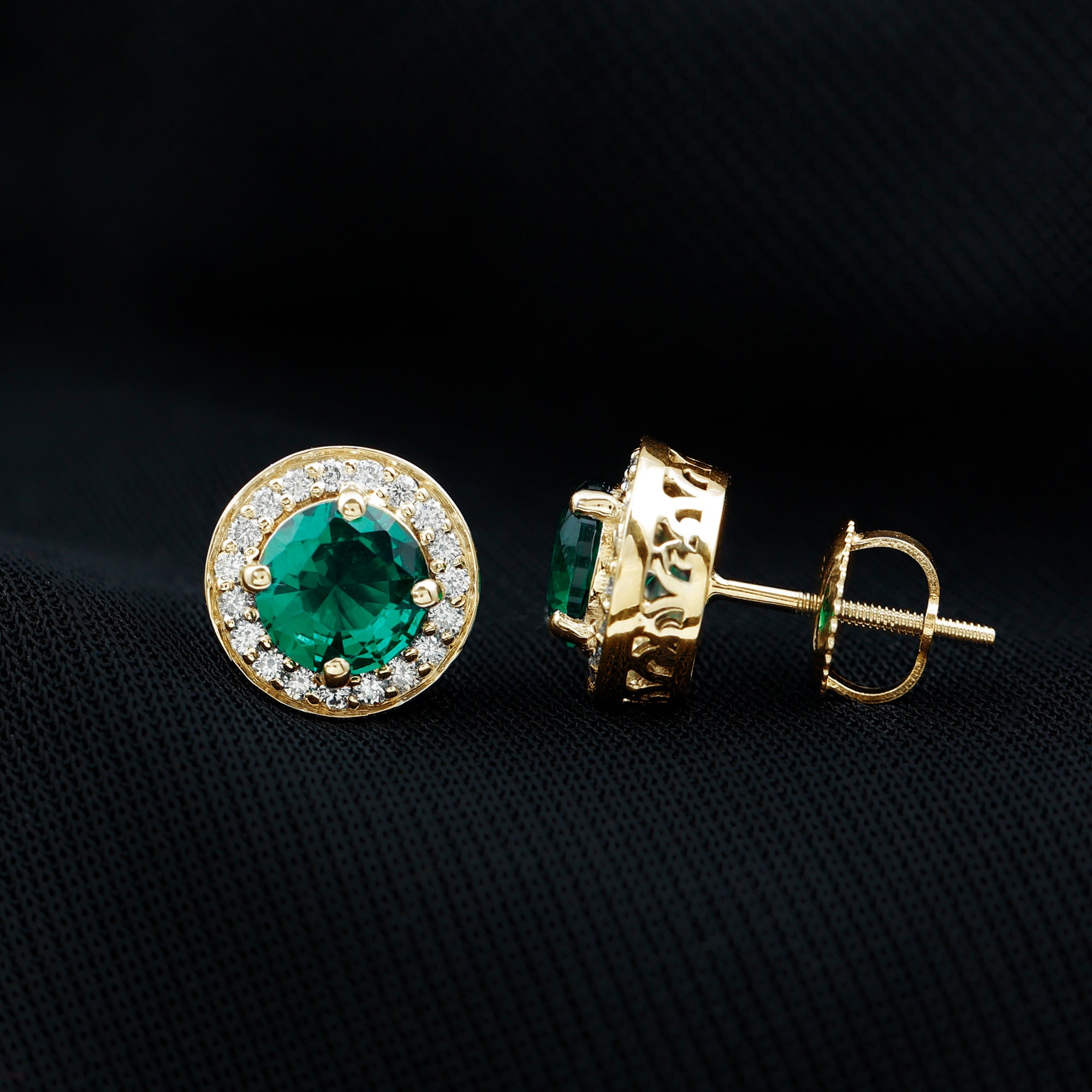 Lab Created Emerald and Diamond Wedding Stud Earrings AAAA - Rosec Jewels