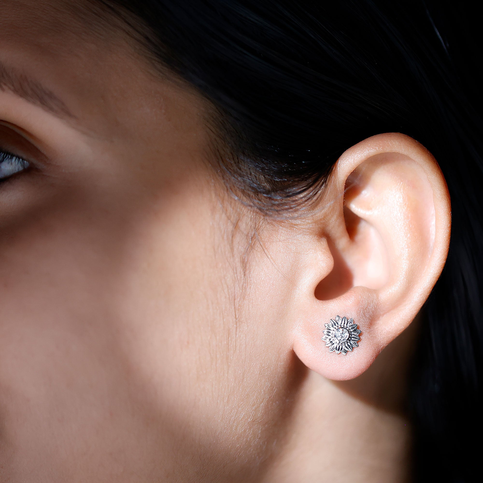 Rosec Jewels-Diamond Gold Sunflower Stud Earrings