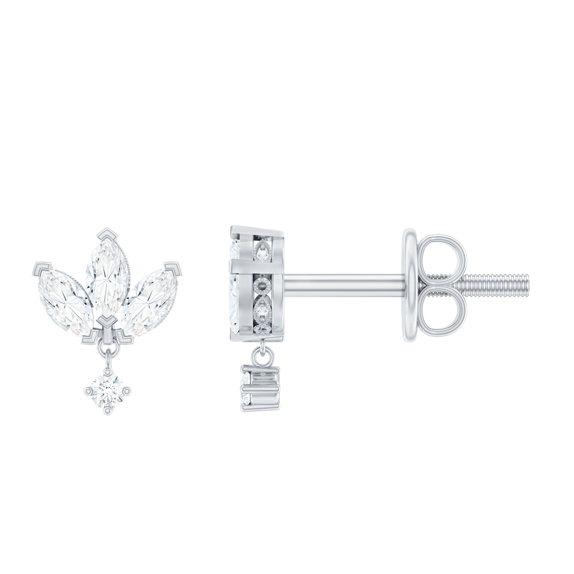 Genuine Diamond Lotus Flower Earrings for Women