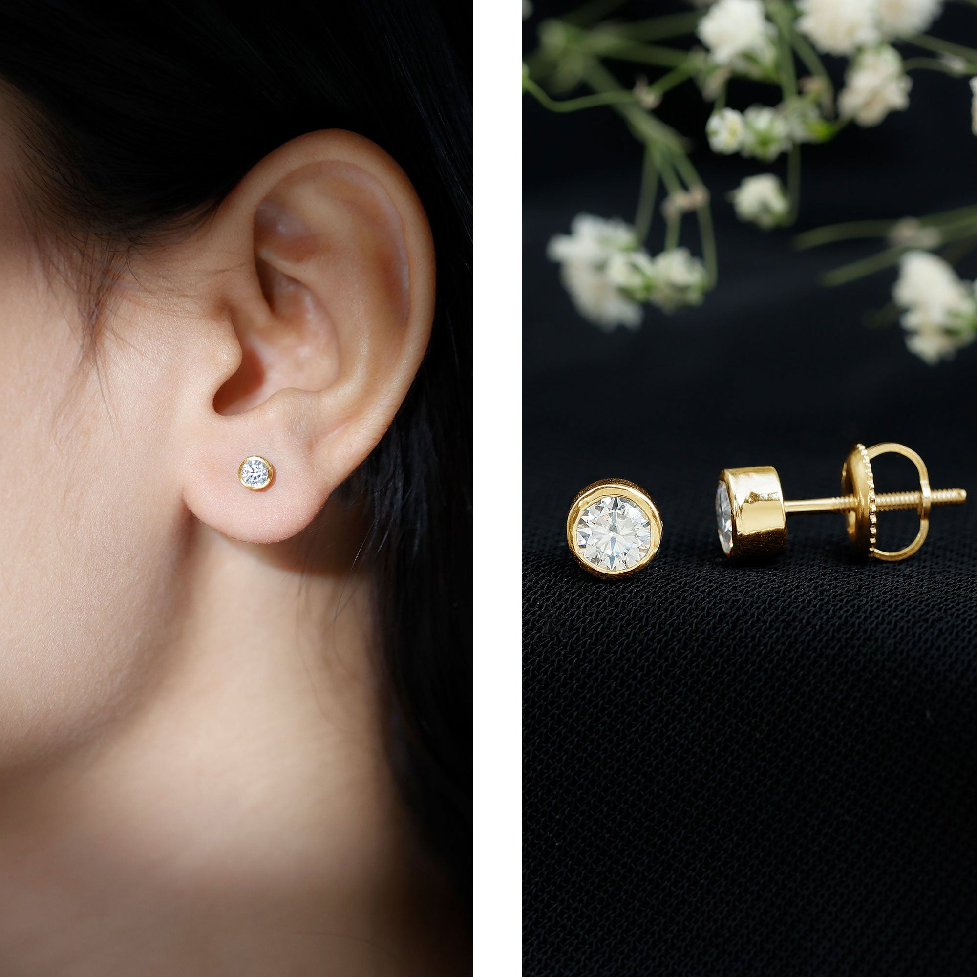 Minimalistic Bezel Set Diamond Stud Earrings Natural - ( HI-SI ) - Rosec Jewels
