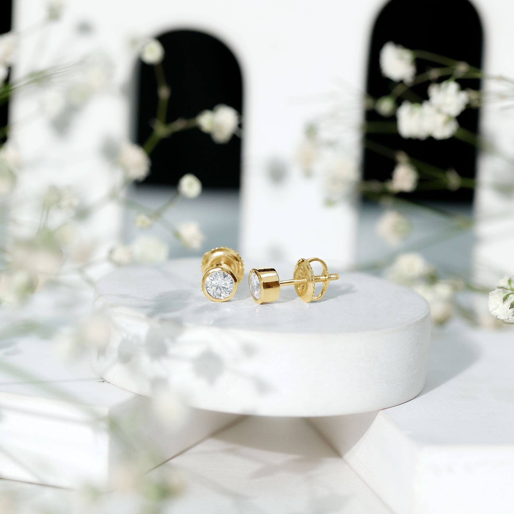 Minimalistic Bezel Set Diamond Stud Earrings Natural - ( HI-SI ) - Rosec Jewels