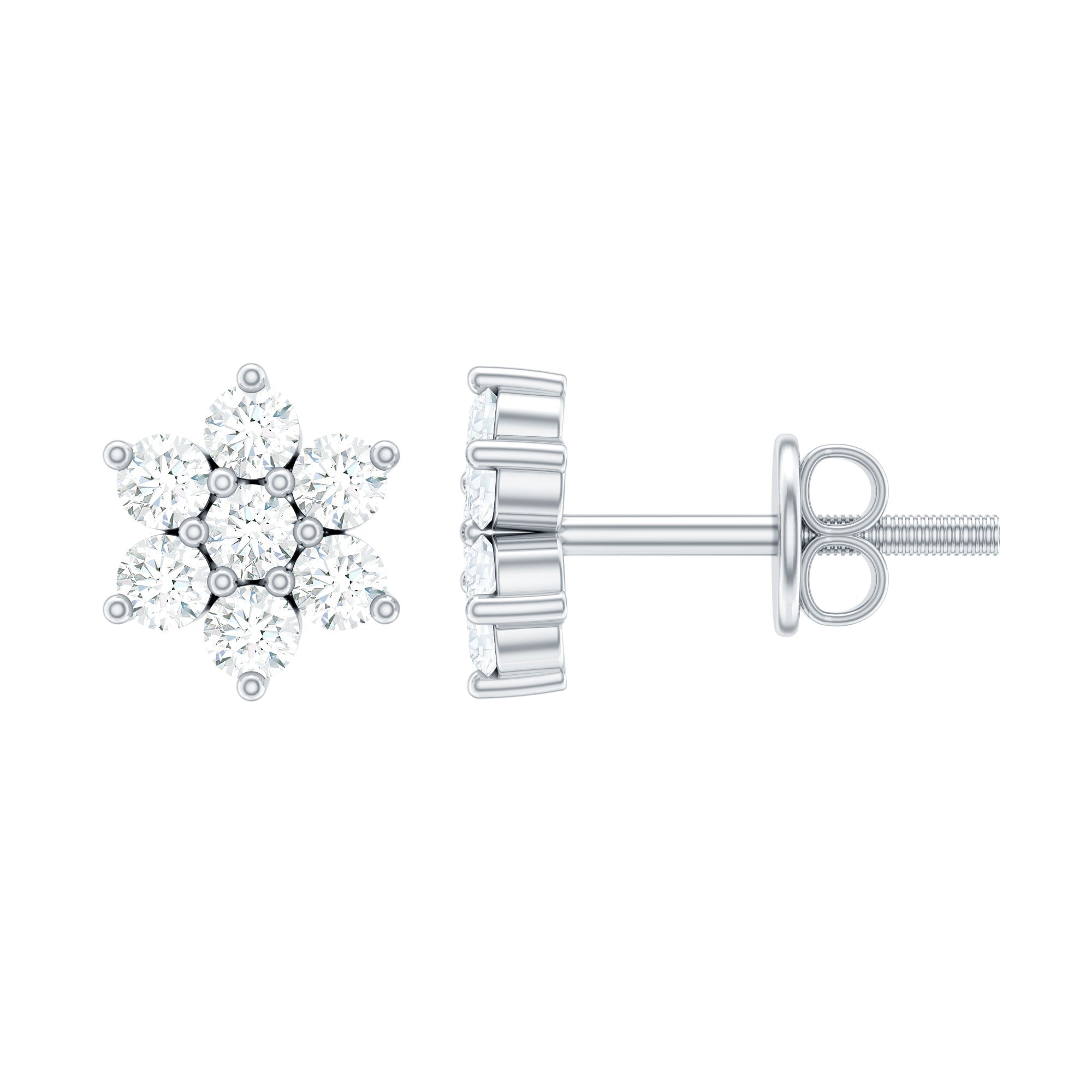 Certified Genuine Diamond Flower Earrings with Screw Back