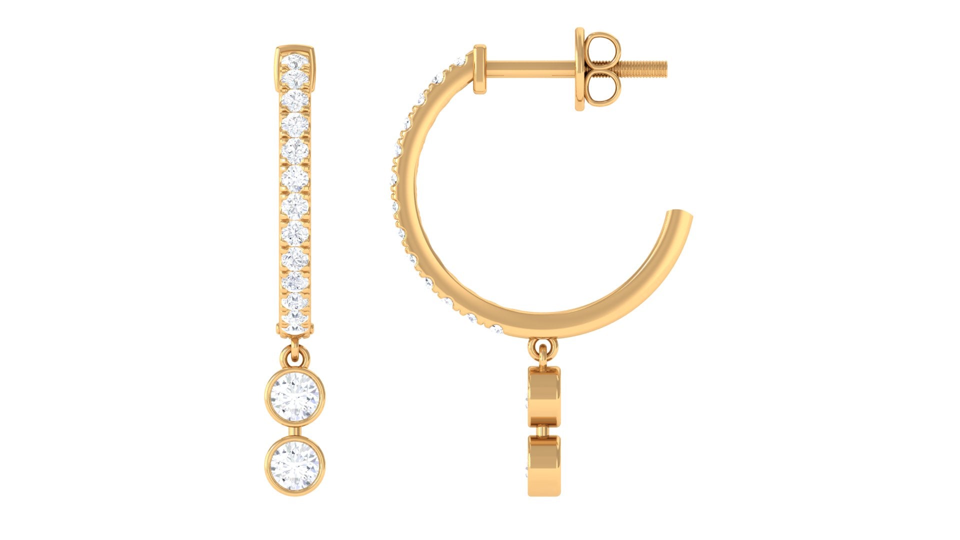 Rosec Jewels-1/2 CT Minimal Diamond Gold Hoop Drop Earrings in Bezel Setting