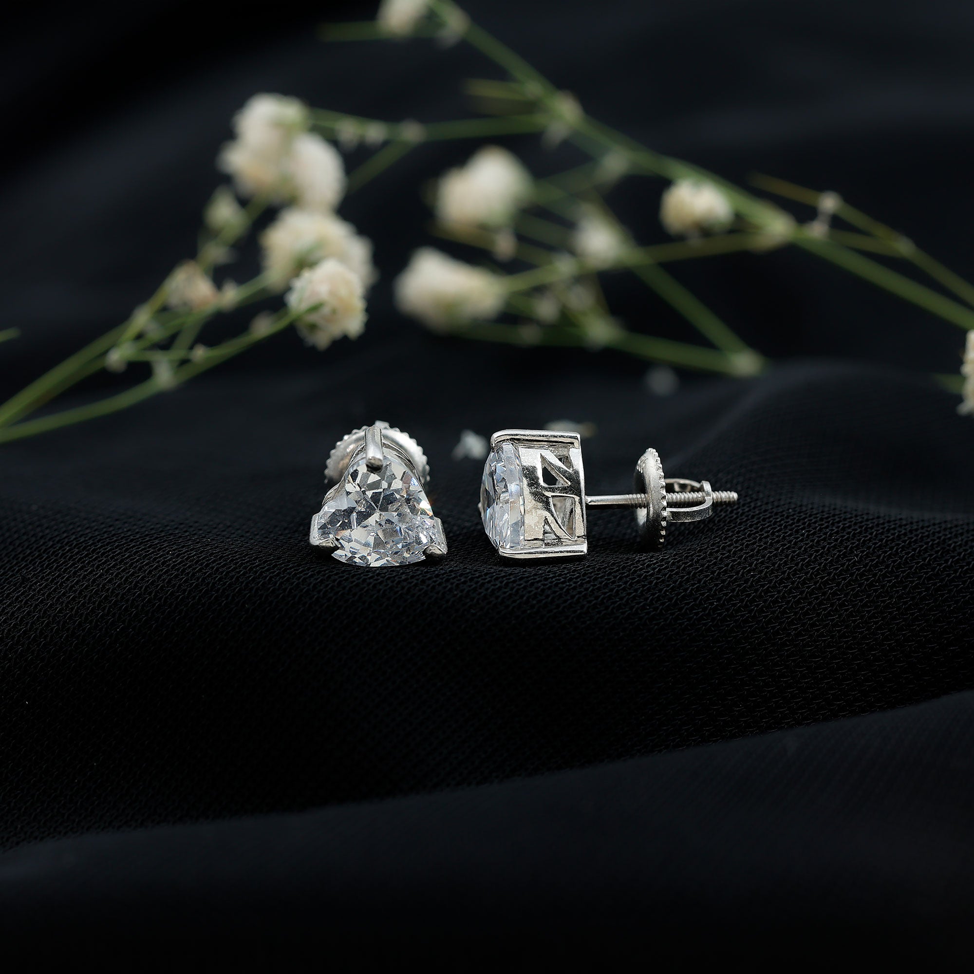 3 Carat Heart Shape Cubic Zirconia Solitaire Stud Earrings AAAA - Rosec Jewels