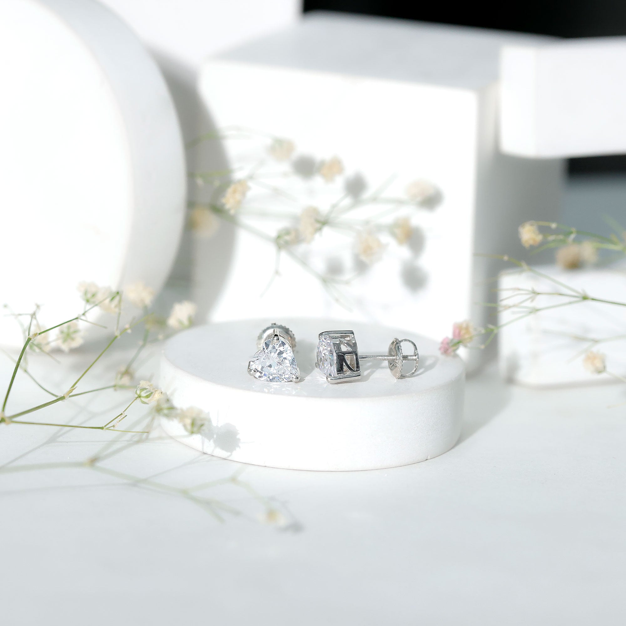 3 Carat Heart Shape Cubic Zirconia Solitaire Stud Earrings AAAA - Rosec Jewels