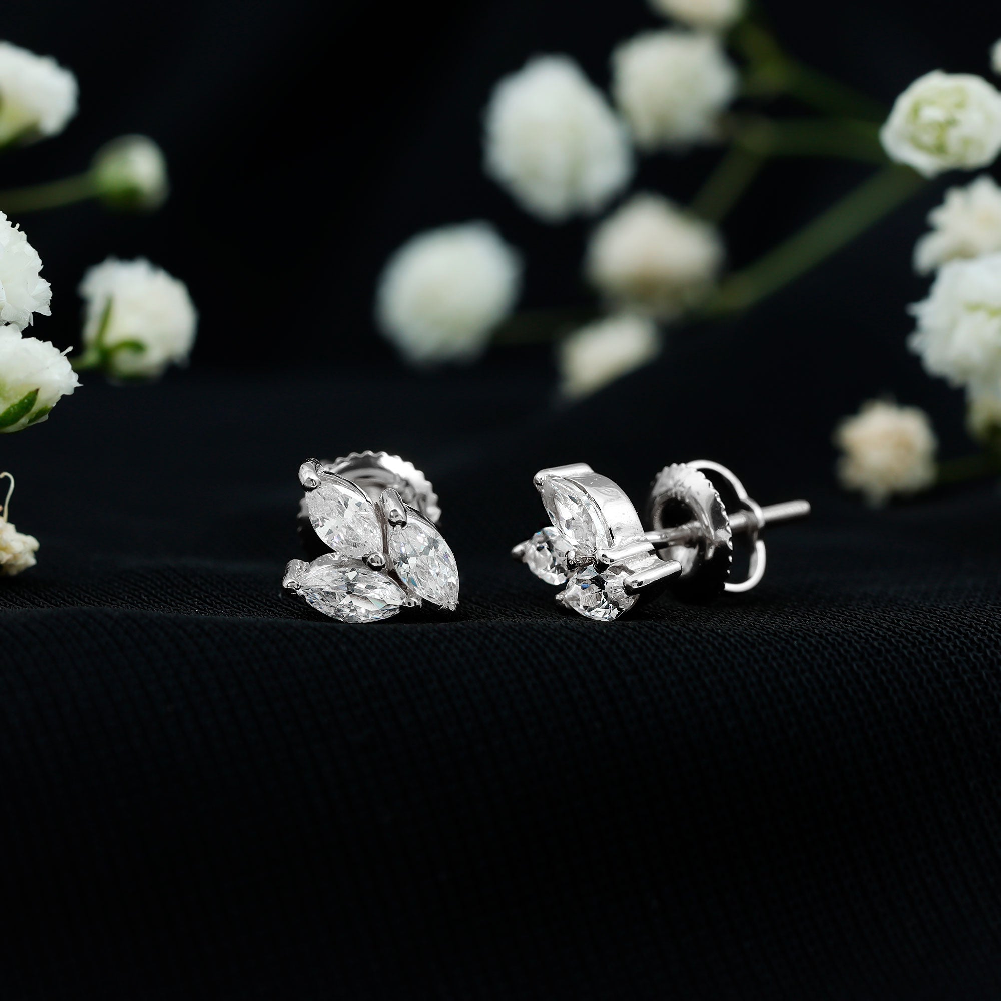 Nature Inspired 1 Carat Marquise Cut Zircon Leaf Stud Earrings AAAA - Rosec Jewels