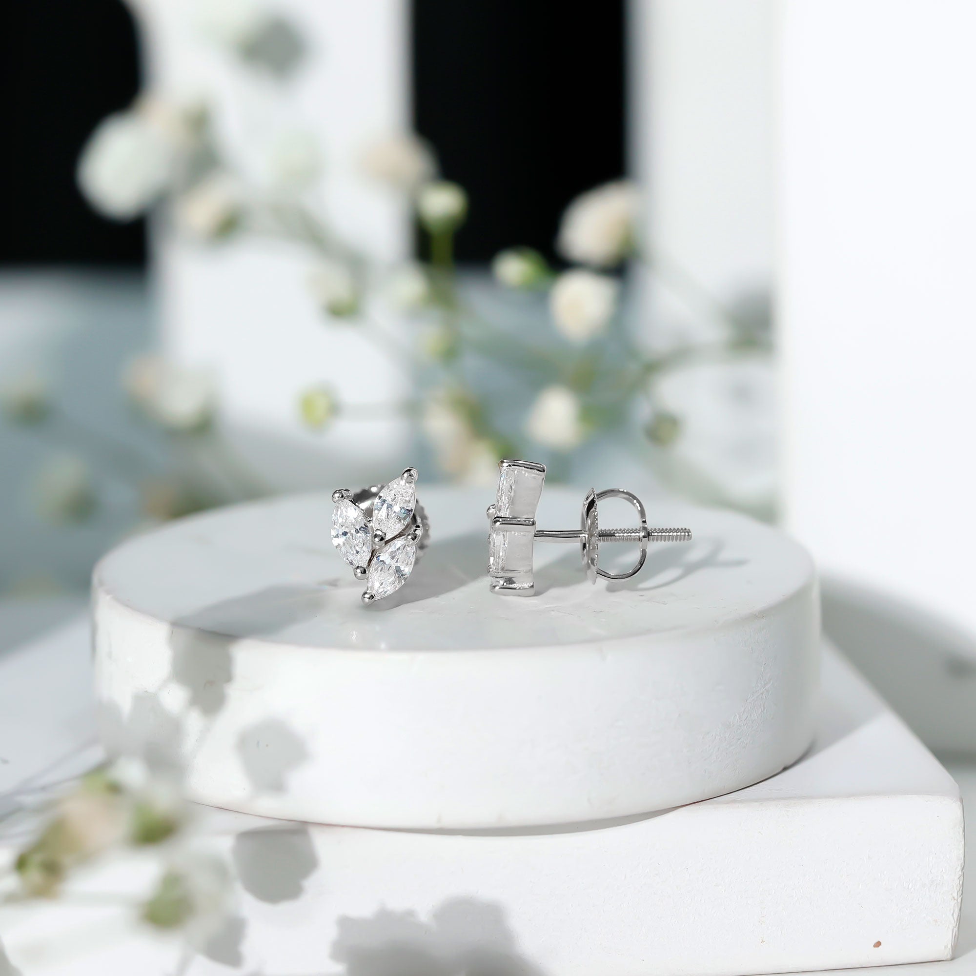 Nature Inspired 1 Carat Marquise Cut Zircon Leaf Stud Earrings AAAA - Rosec Jewels