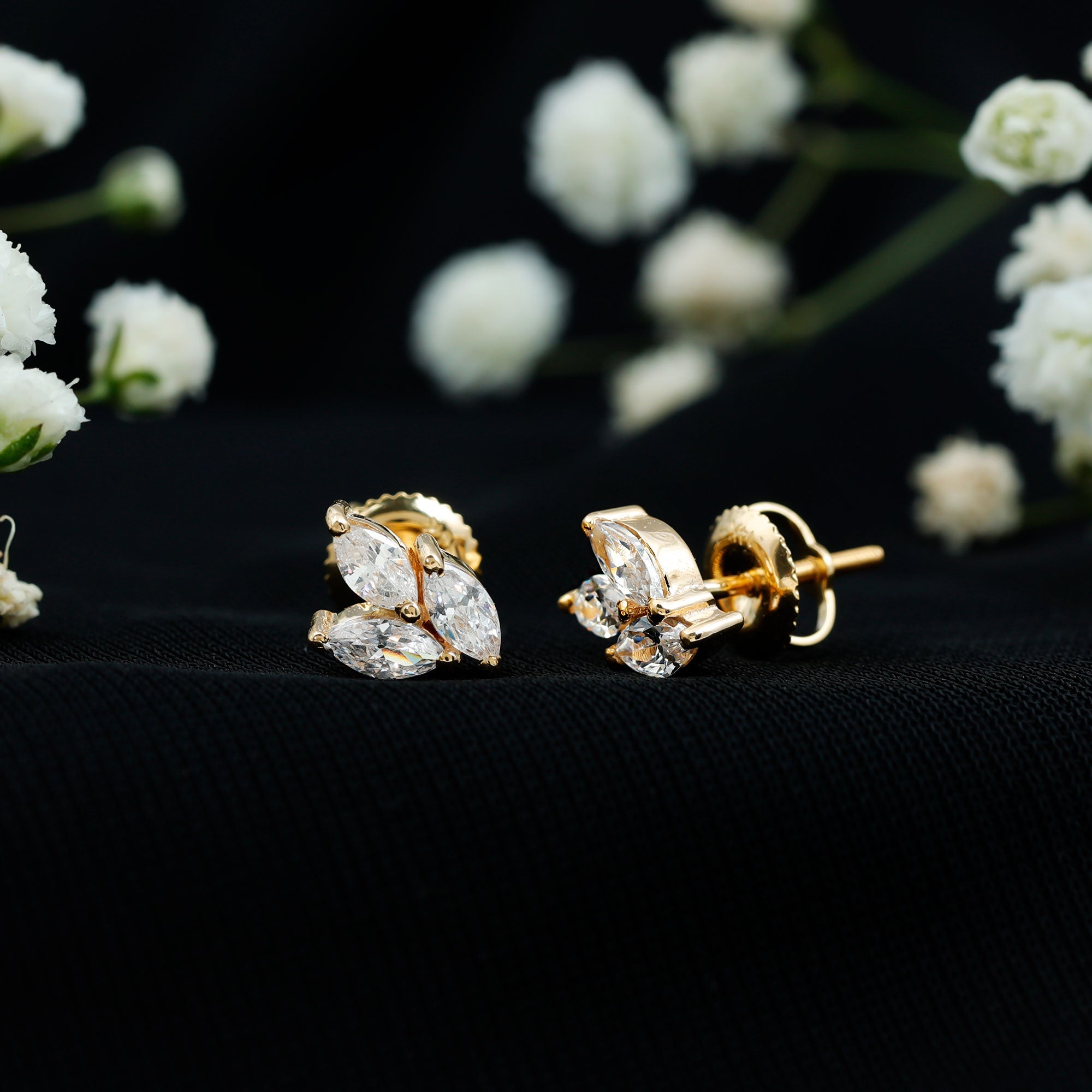 Nature Inspired 1 Carat Marquise Cut Zircon Leaf Stud Earrings AAAA - Rosec Jewels