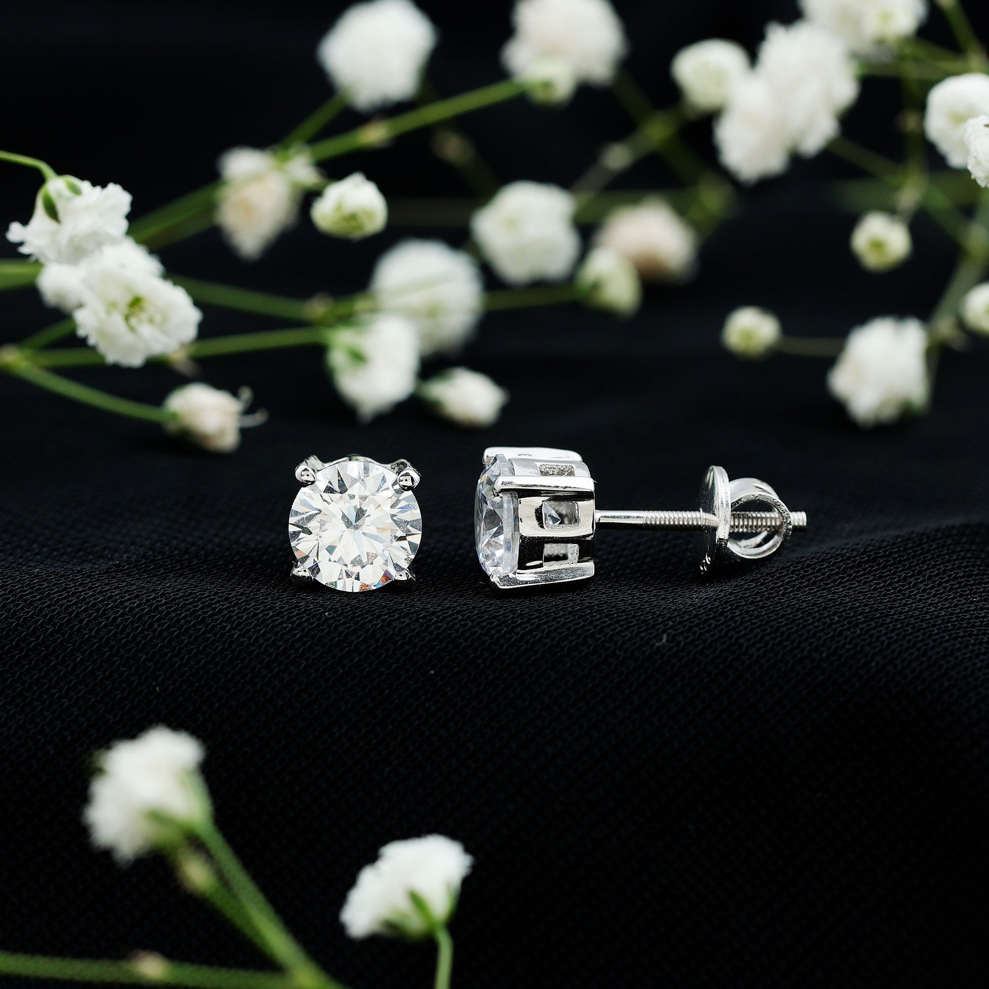 Certified 2.7 Carat Cubic Zirconia Stud Earrings with Screw Back AAAAA 92.5 Sterling Silver - Rosec Jewels