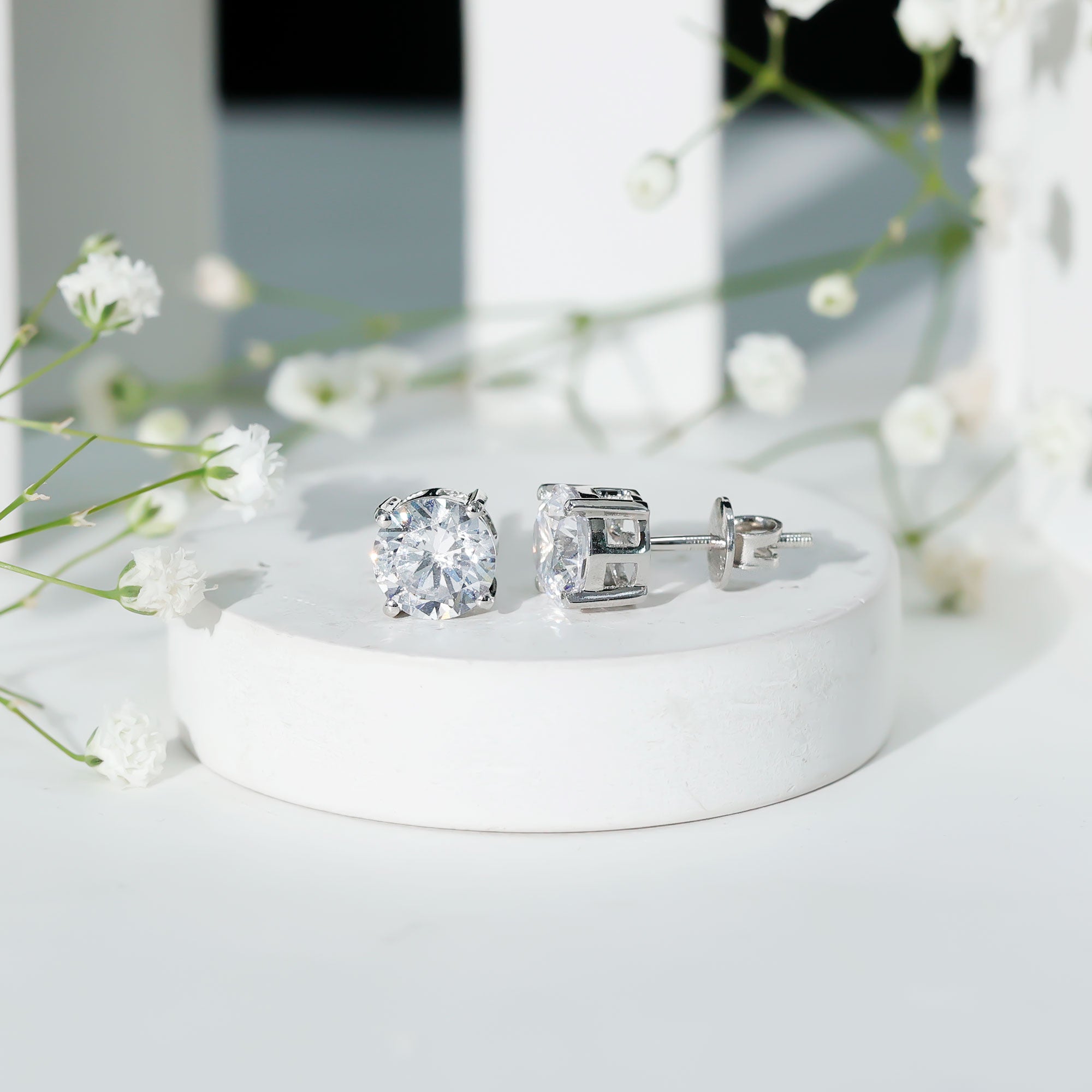 Certified 2.7 Carat Cubic Zirconia Stud Earrings with Screw Back AAAAA 92.5 Sterling Silver - Rosec Jewels