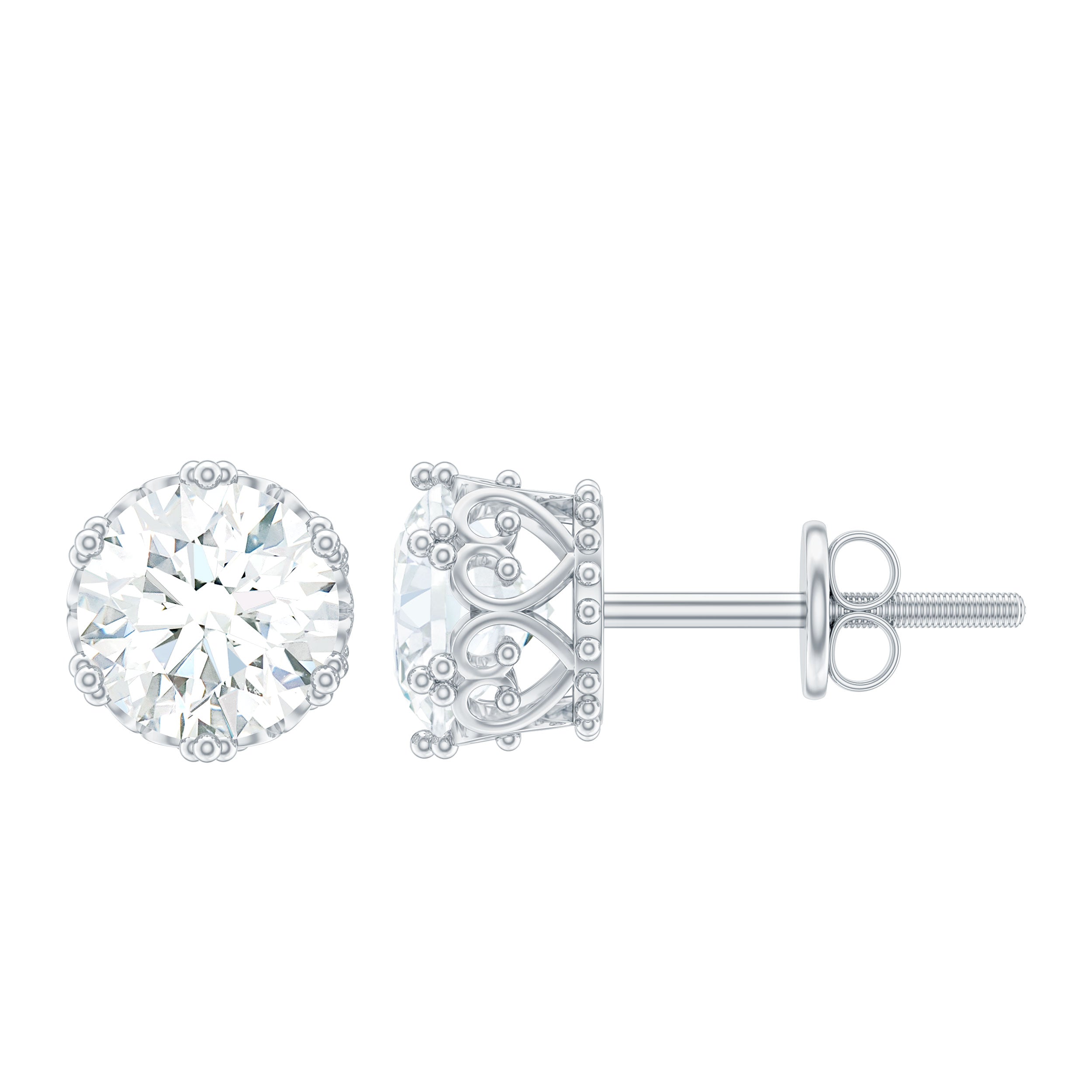 2 CT Round Solitaire Zircon Crown Stud Earrings
