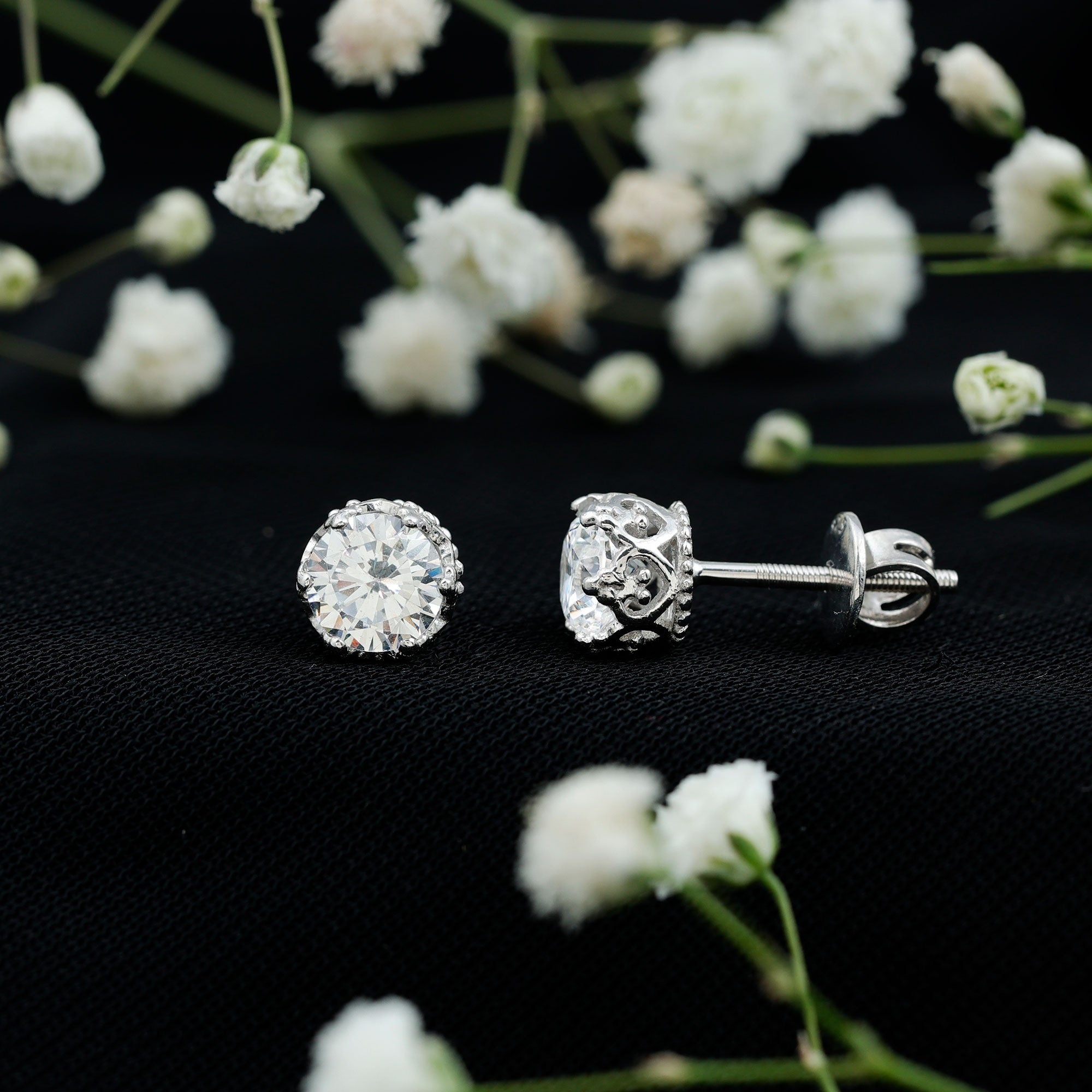2 CT Round Cut Zircon Solitaire Stud Earrings in Crown Setting AAAAA - Rosec Jewels