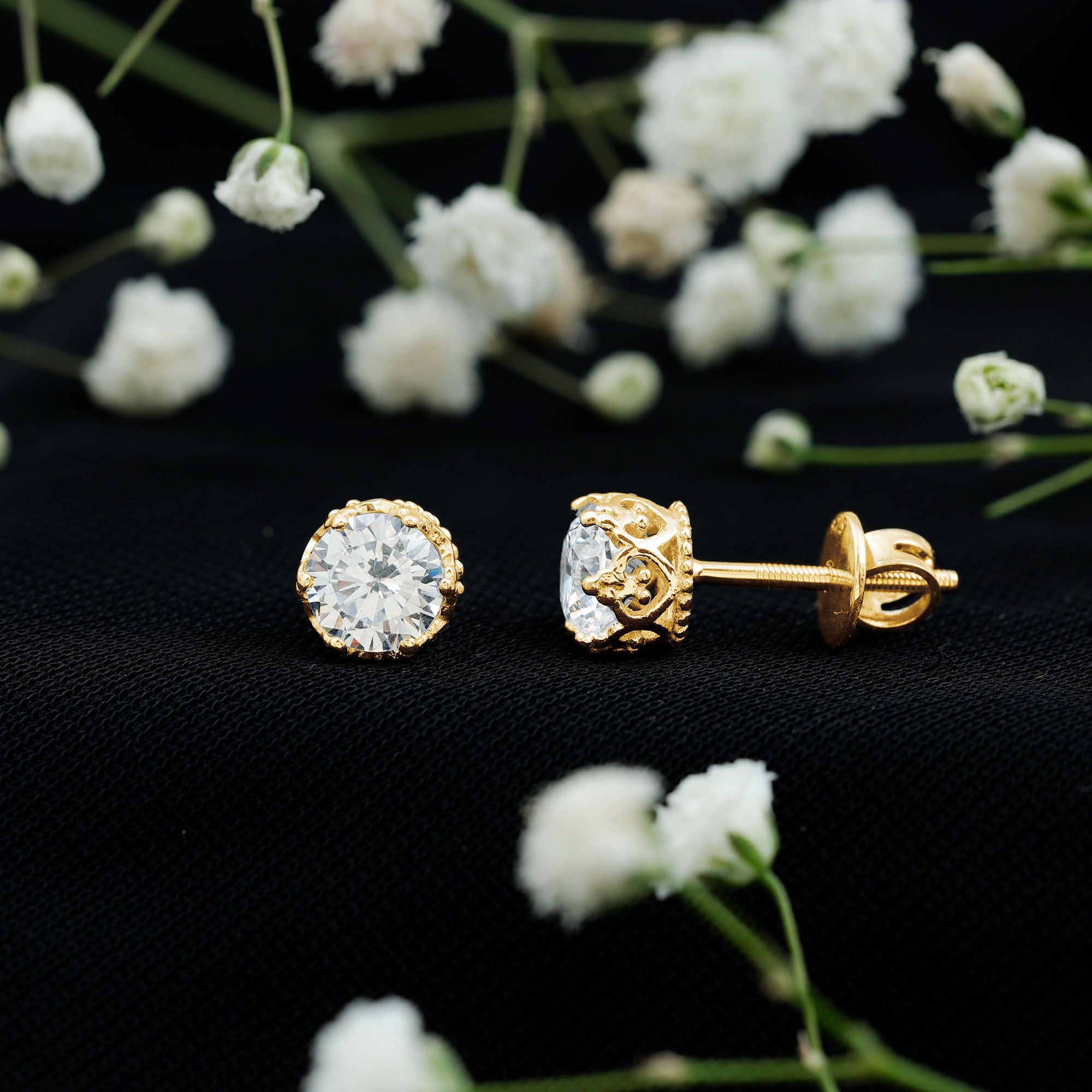 2 CT Round Cut Zircon Solitaire Stud Earrings in Crown Setting AAAAA - Rosec Jewels