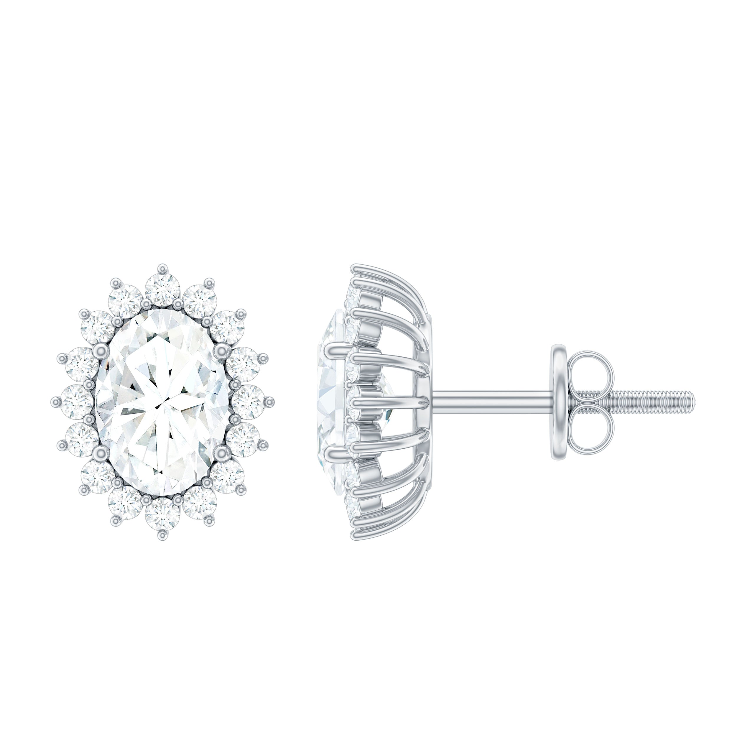 4 CT Oval Zircon Classic Halo Stud Earrings in Gold